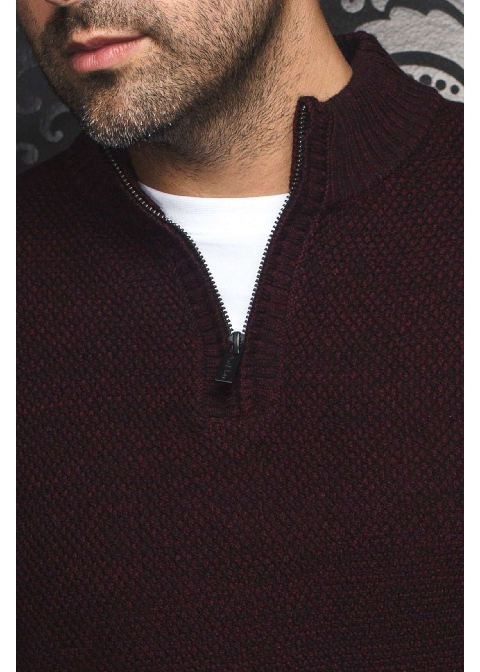 AU NOIR Chandail en tricot à glissière 1/4 Vogar-Bourgogne