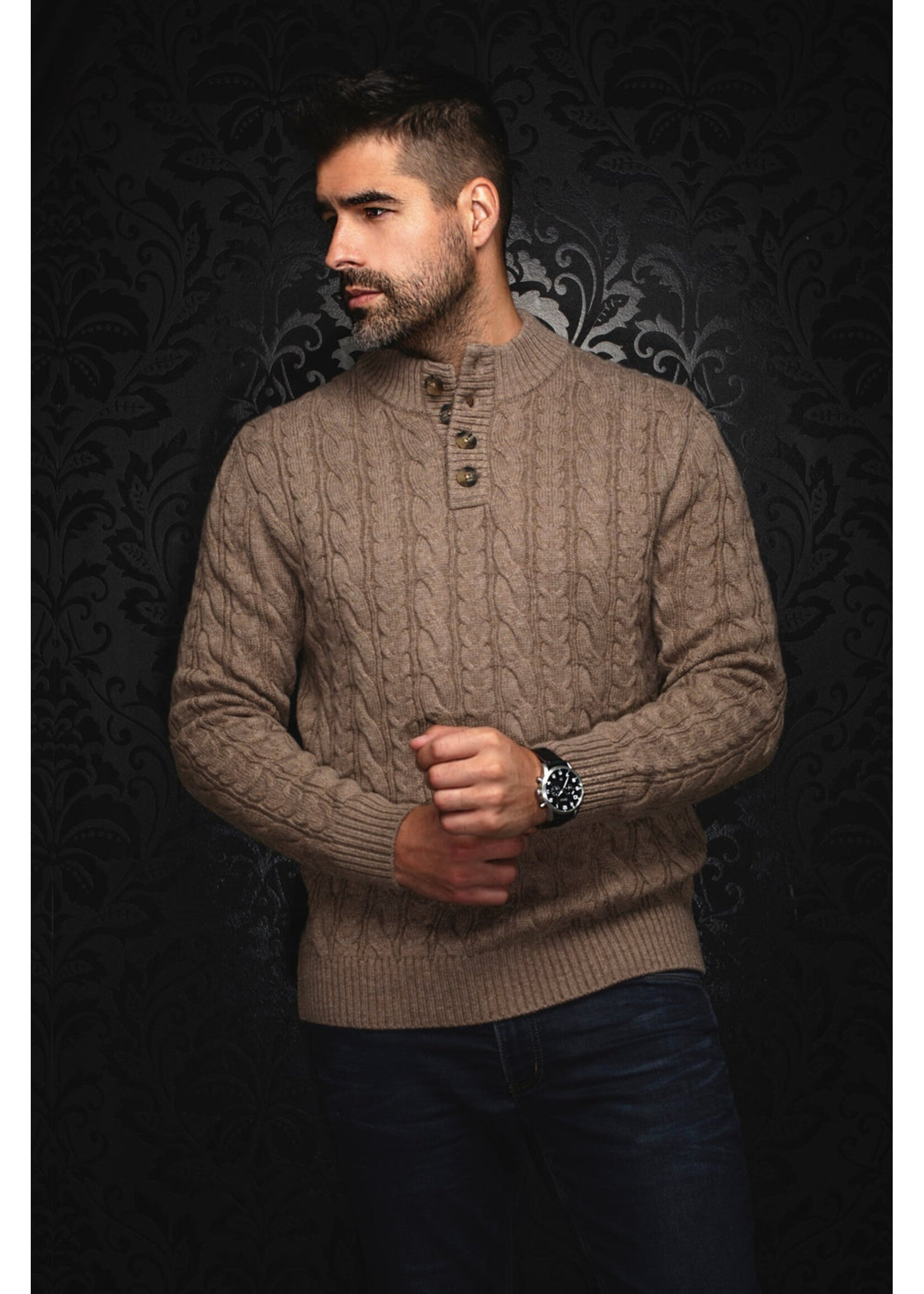 AU NOIR Button-front cable-knit wool blend sweater- OSLO_QB