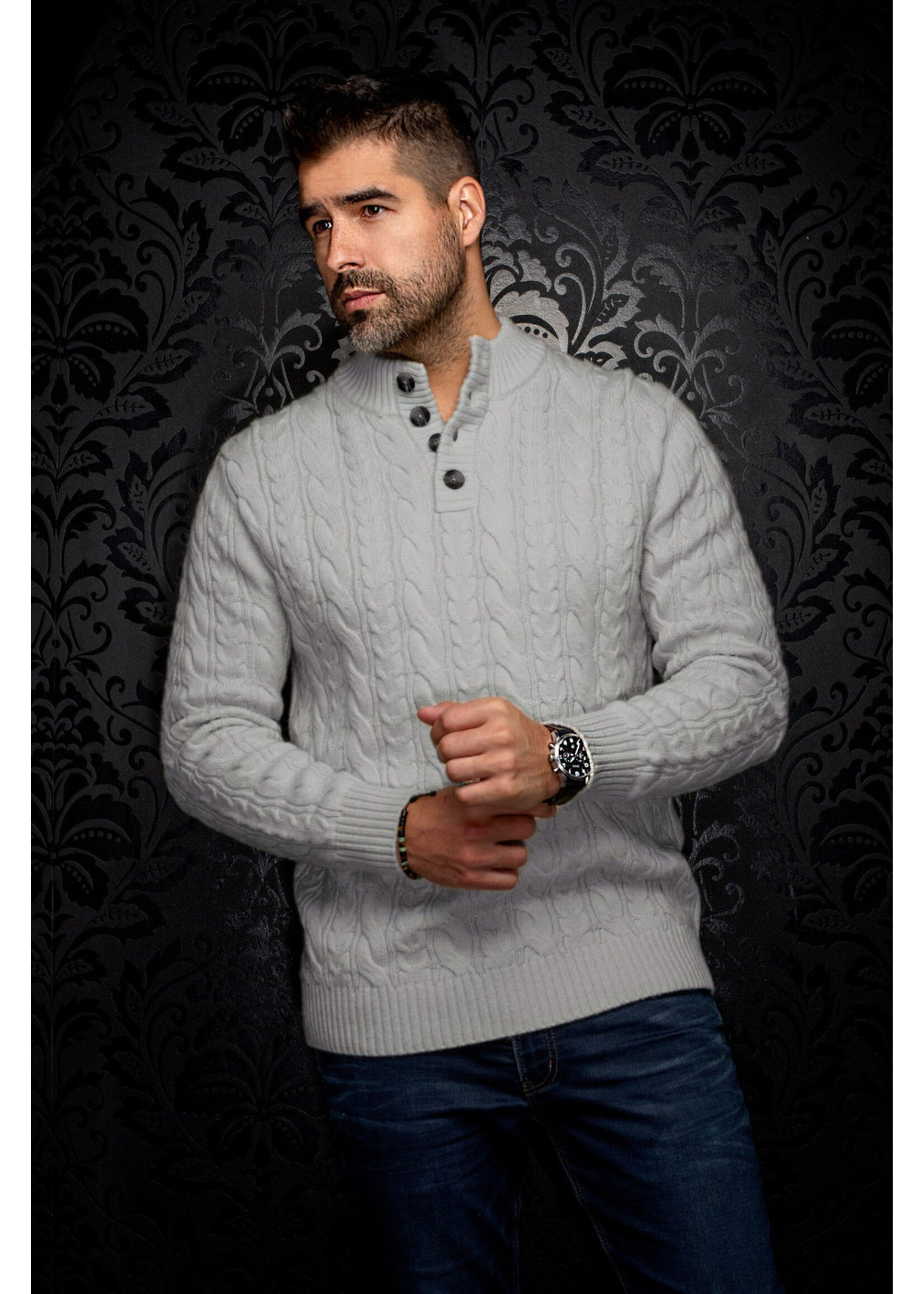 AU NOIR Button-front cable-knit wool blend sweater- OSLO_QB