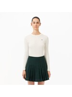 LACOSTE T-shirt côtelé manches longues en coton pour femme - Farine