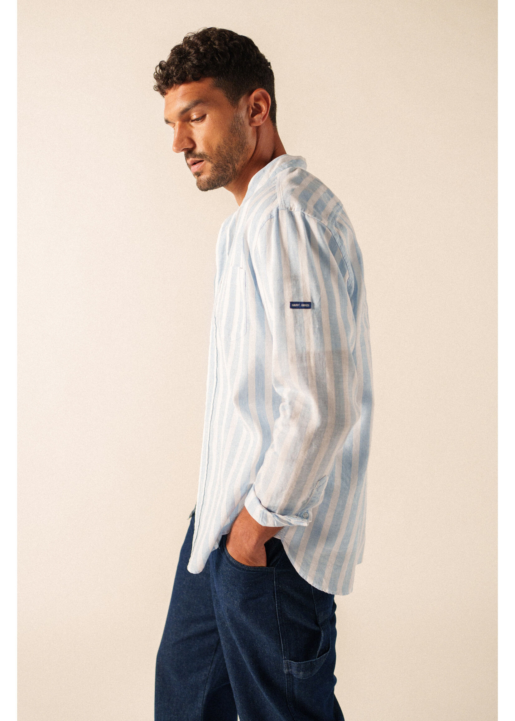SAINT-JAMES St-James striped long-sleeved shirt in cotton/linen poplin - LIAM LS