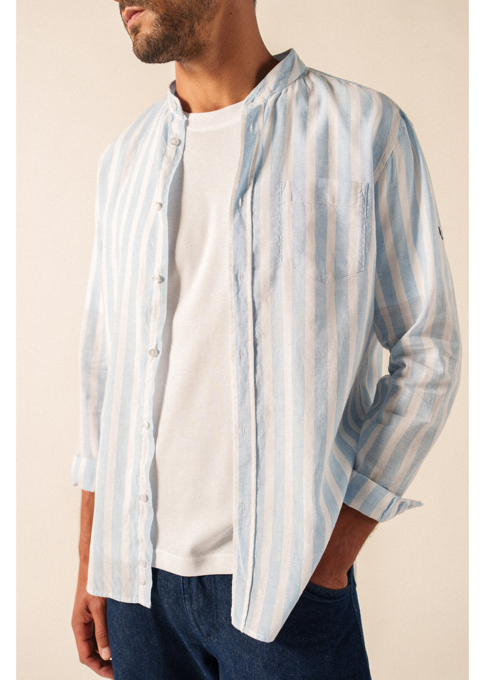 SAINT-JAMES St-James striped long-sleeved shirt in cotton/linen poplin - LIAM LS