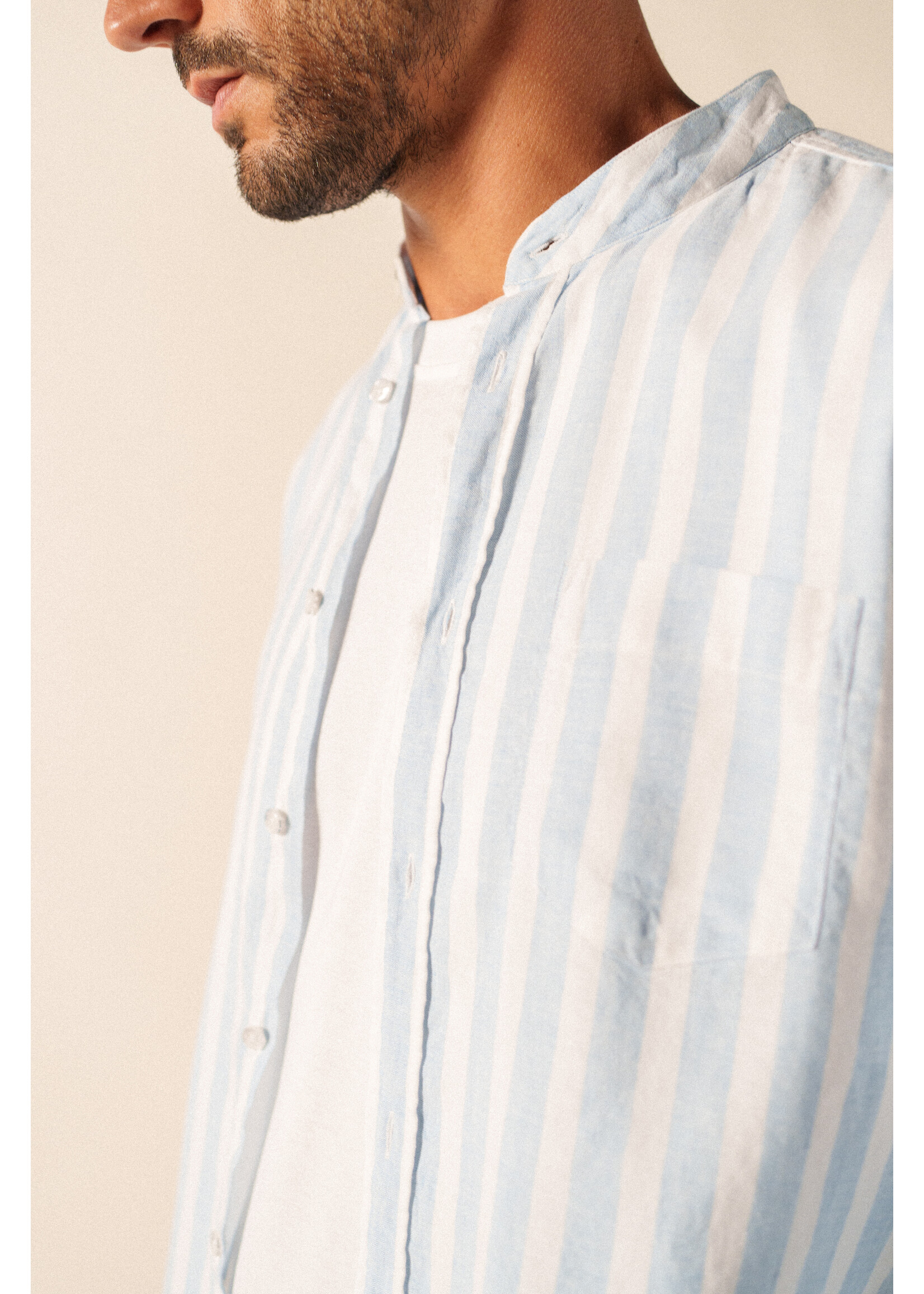 SAINT-JAMES Chemise ML rayée en popeline de coton/lin St-James - LIAM ML