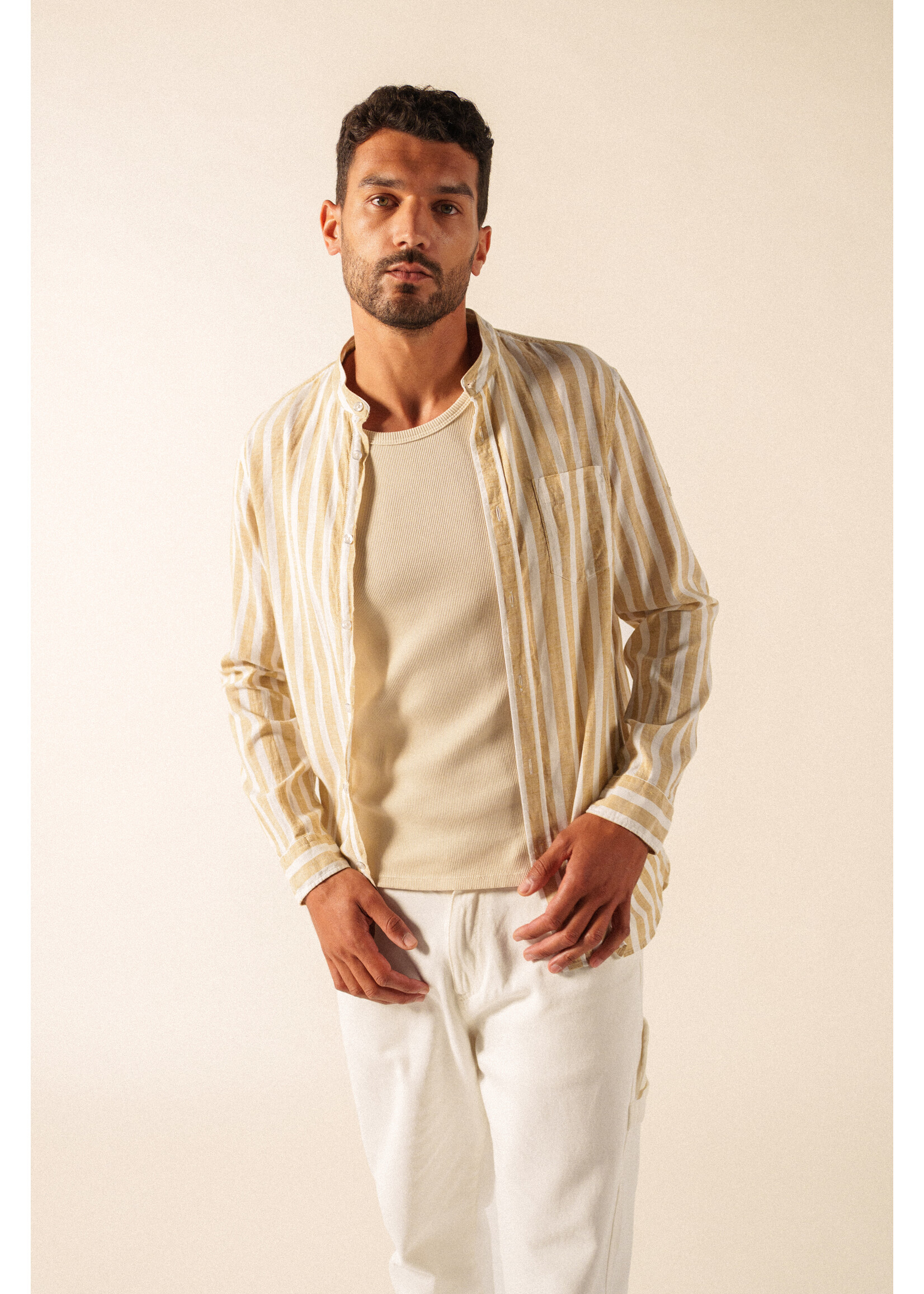 SAINT-JAMES Chemise ML rayée en popeline de coton/lin St-James - LIAM ML