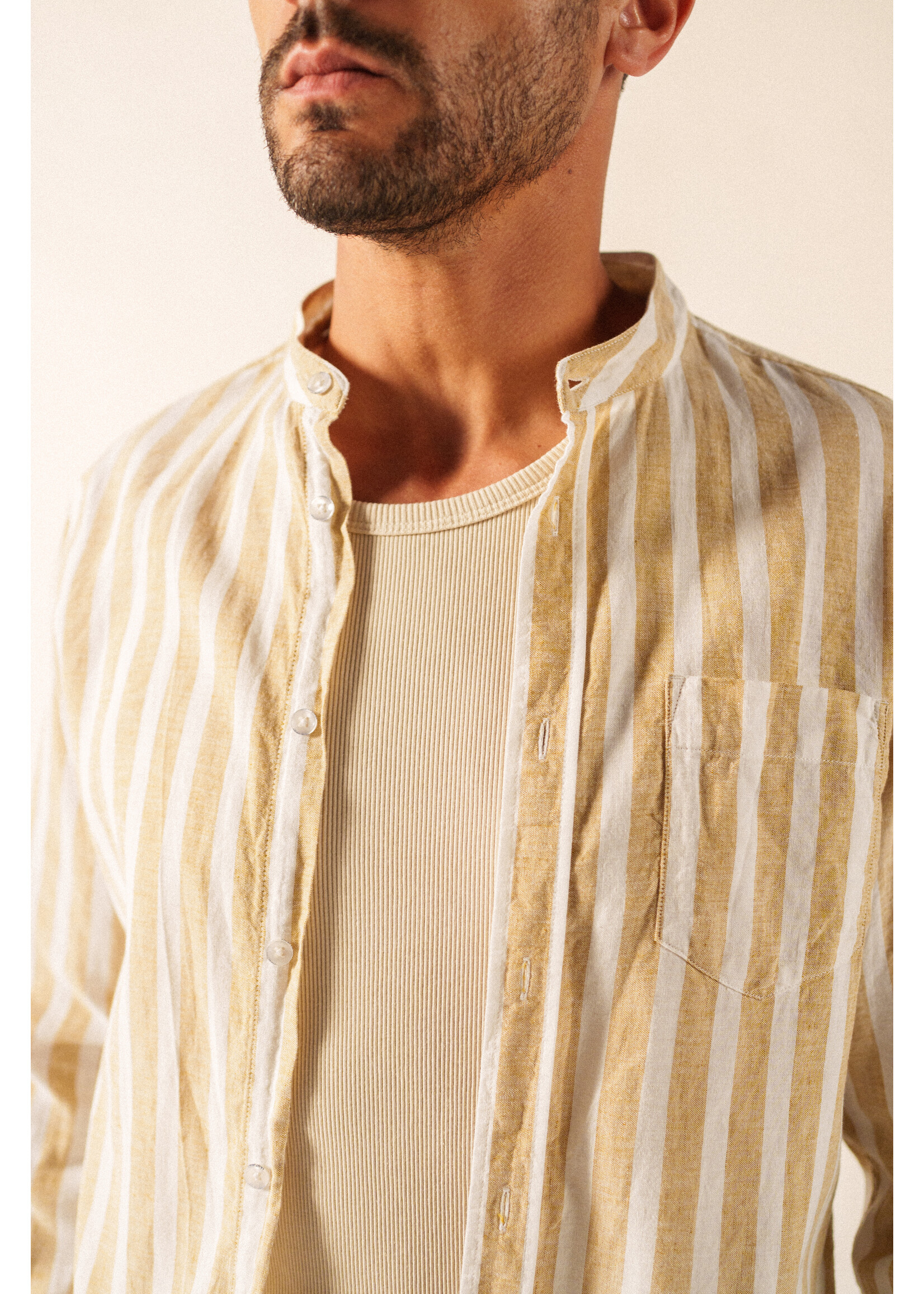 SAINT-JAMES St-James striped long-sleeved shirt in cotton/linen poplin - LIAM LS