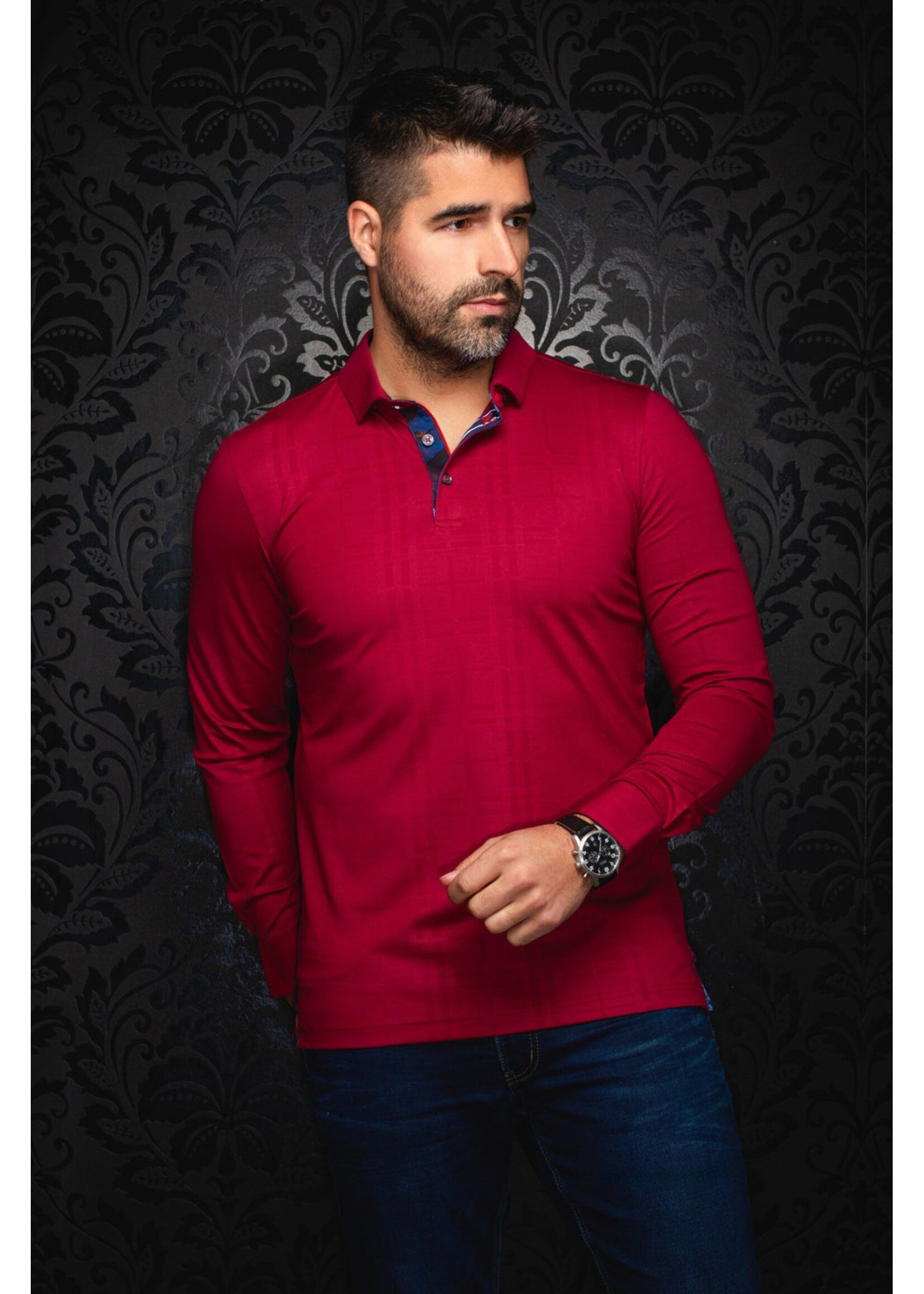 AU NOIR Chandail polo imprimé ML pour homme CHELSEA-Cabernet