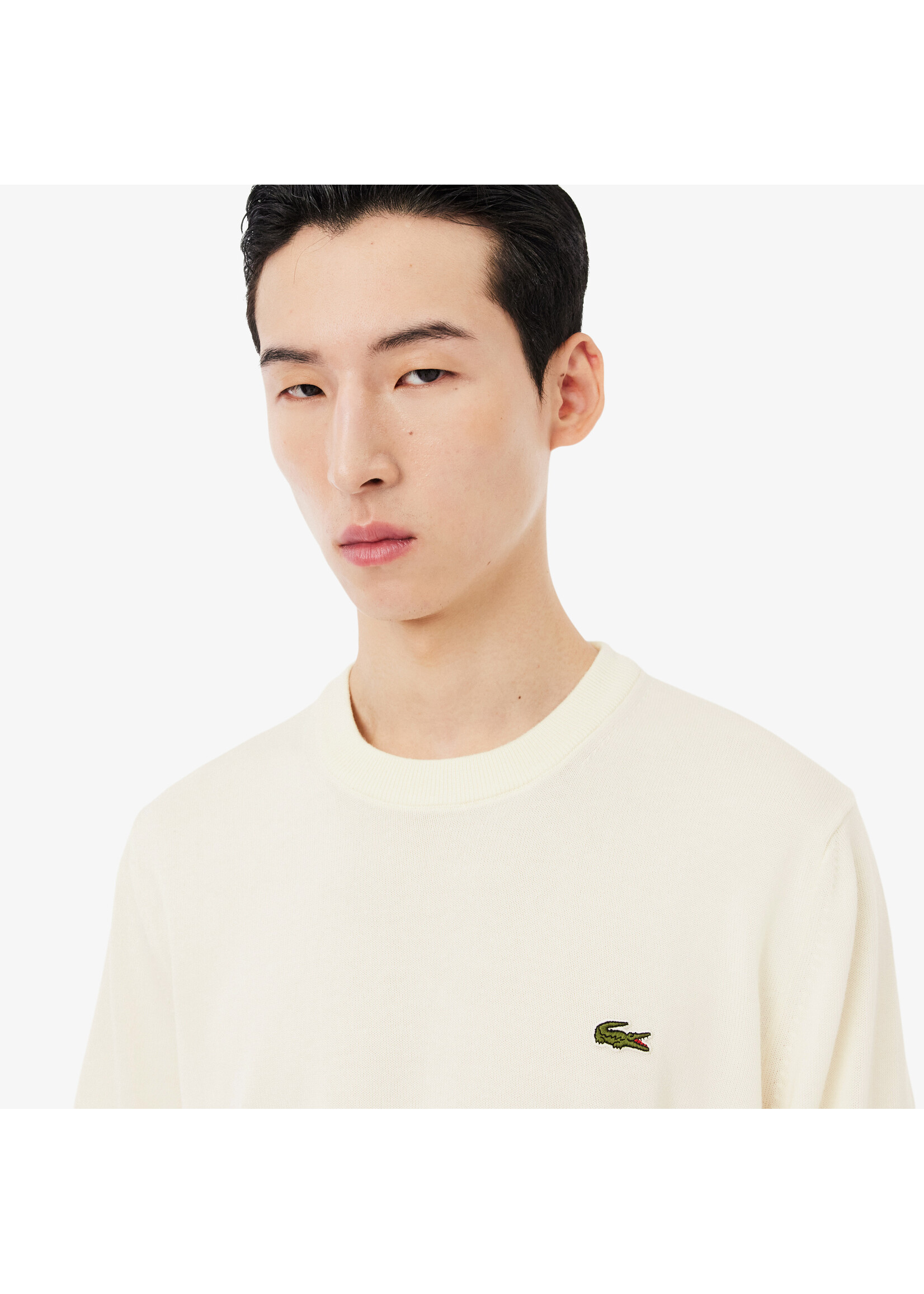 LACOSTE Pull à col rond en coton biologique pour homme-Farine