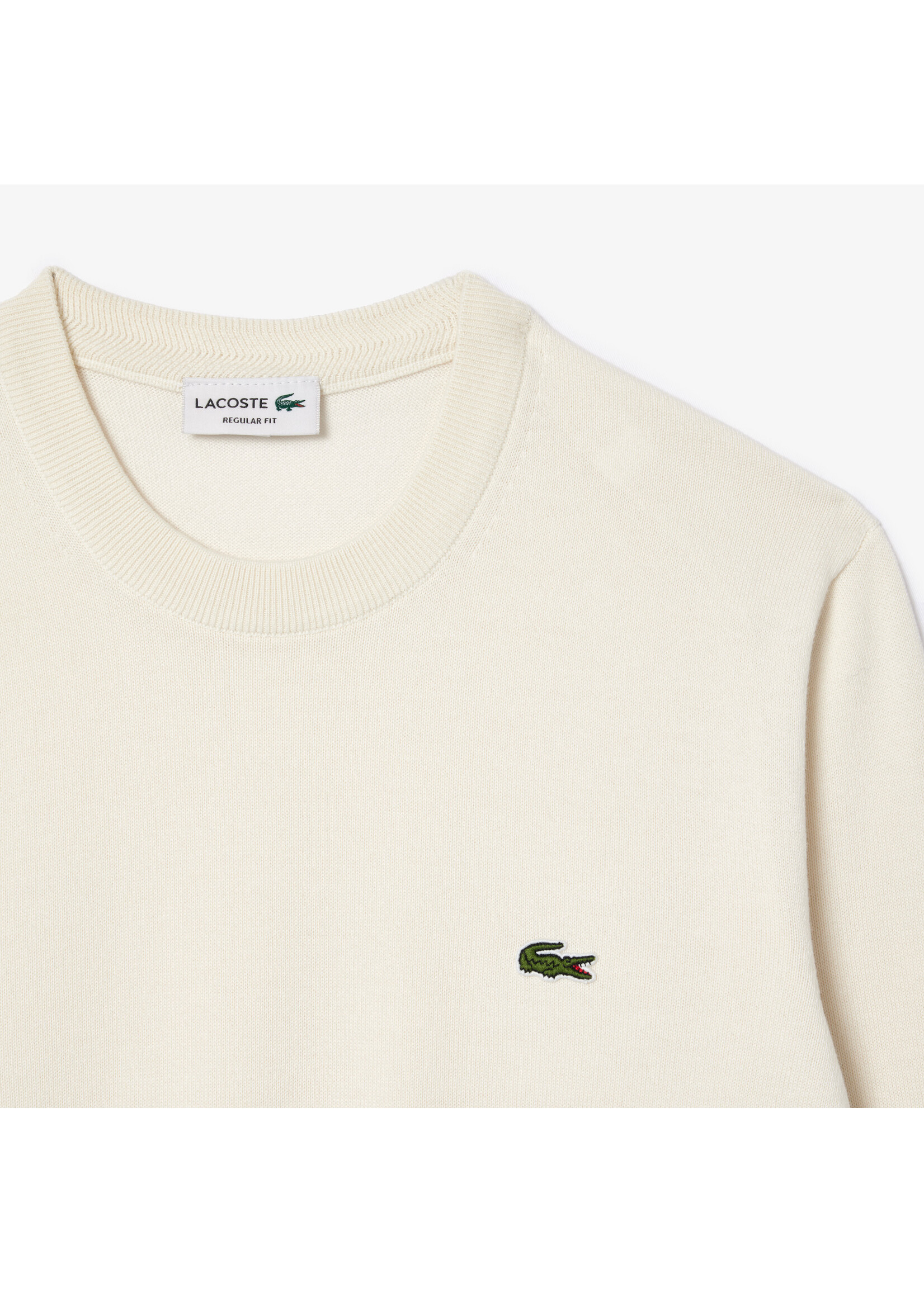 LACOSTE Pull à col rond en coton biologique pour homme-Farine