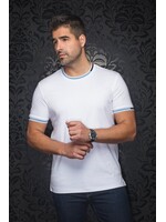 AU NOIR T-shirt col rond en coton mercerisé pour homme C-Harden - Blanc Bleu