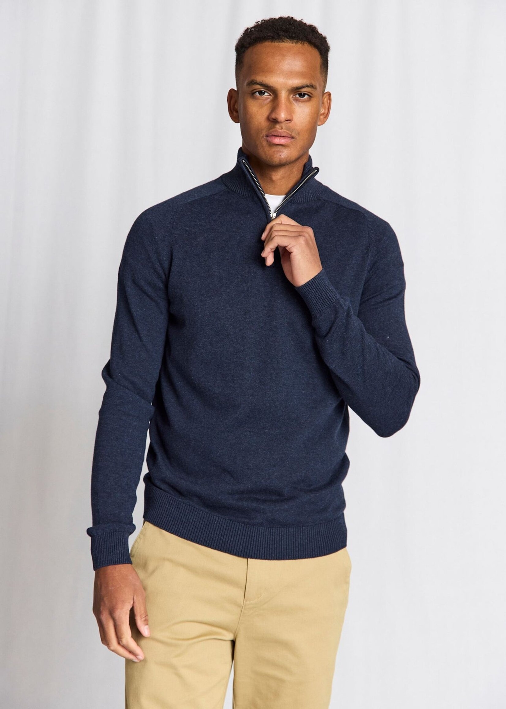 BRUUN & STENGADE Chandail en tricot mince à col demi-zip BS ILARIO