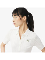 LACOSTE Polo slim fit pointelle avec poche pour femme-Farine