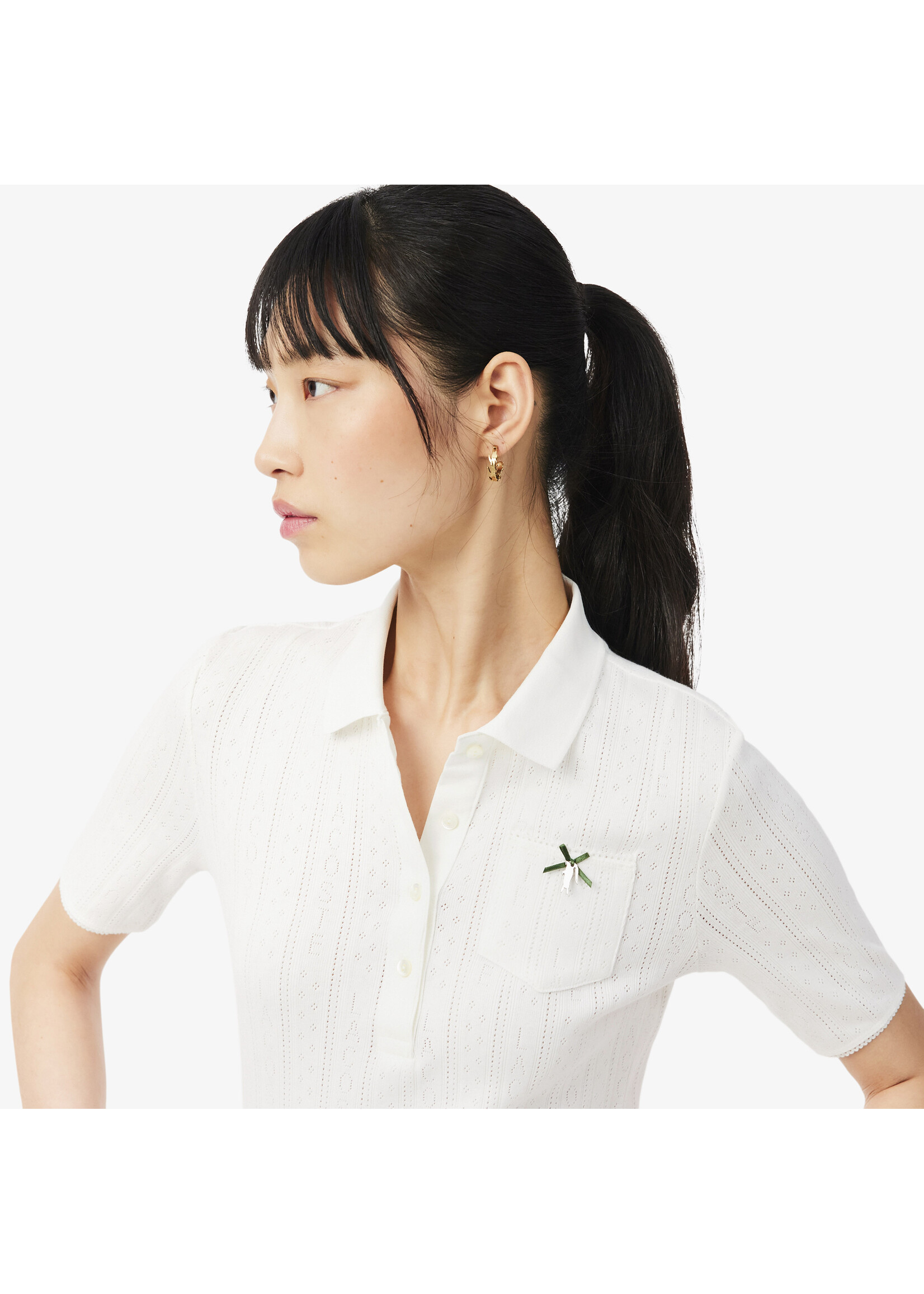 LACOSTE Polo slim fit pointelle avec poche pour femme-Farine