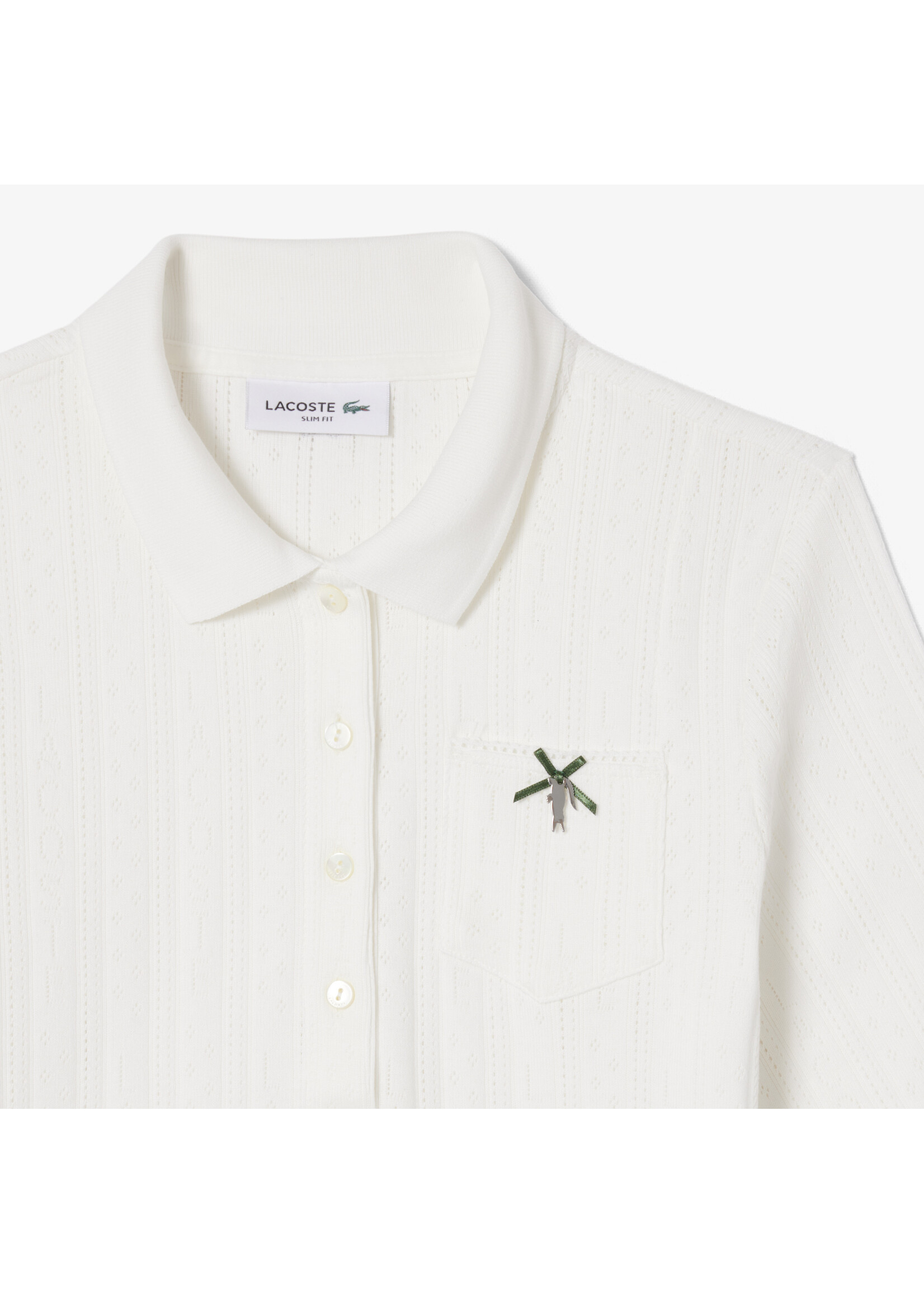 LACOSTE Polo slim fit pointelle avec poche pour femme-Farine