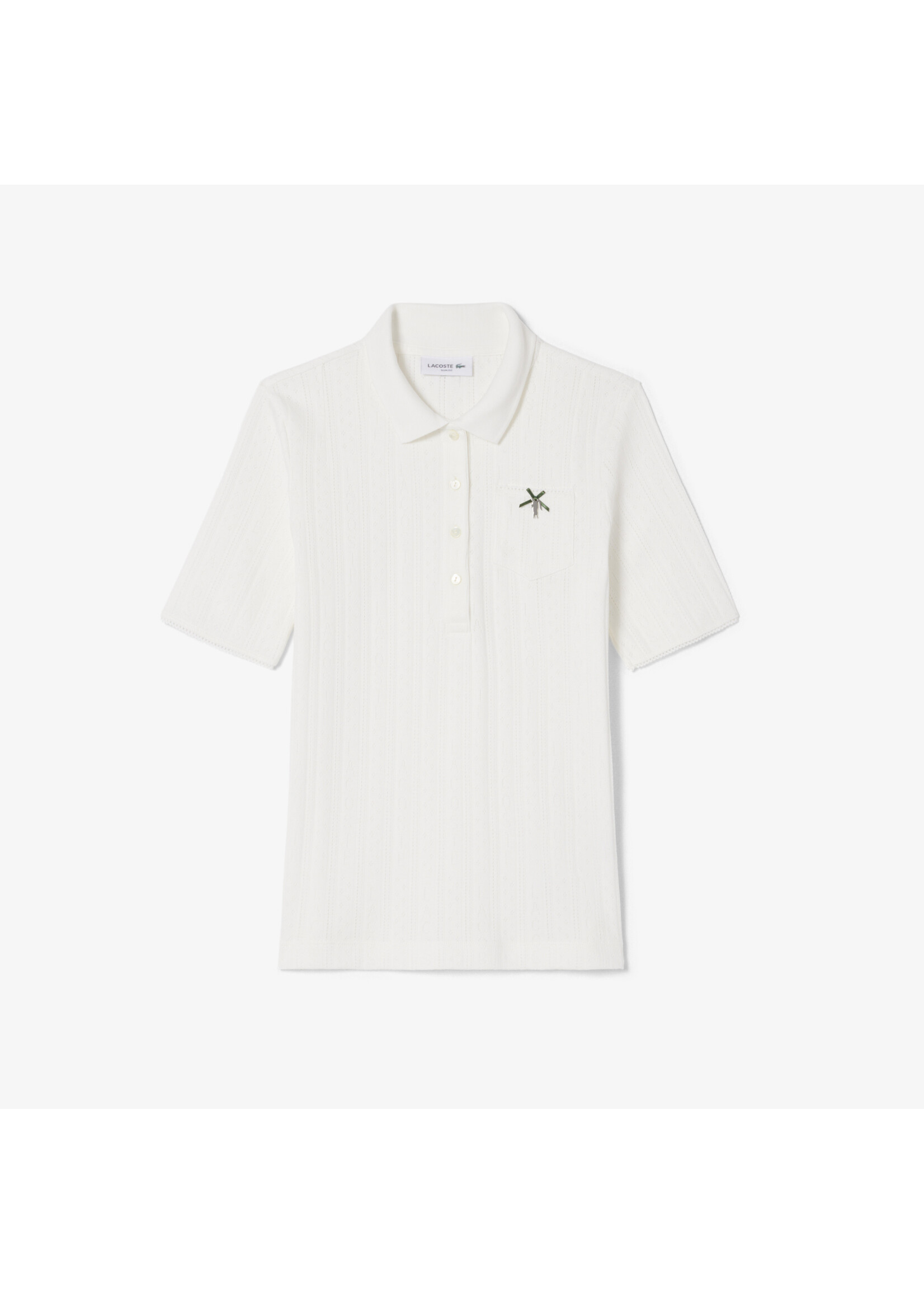 LACOSTE Polo slim fit pointelle avec poche pour femme-Farine