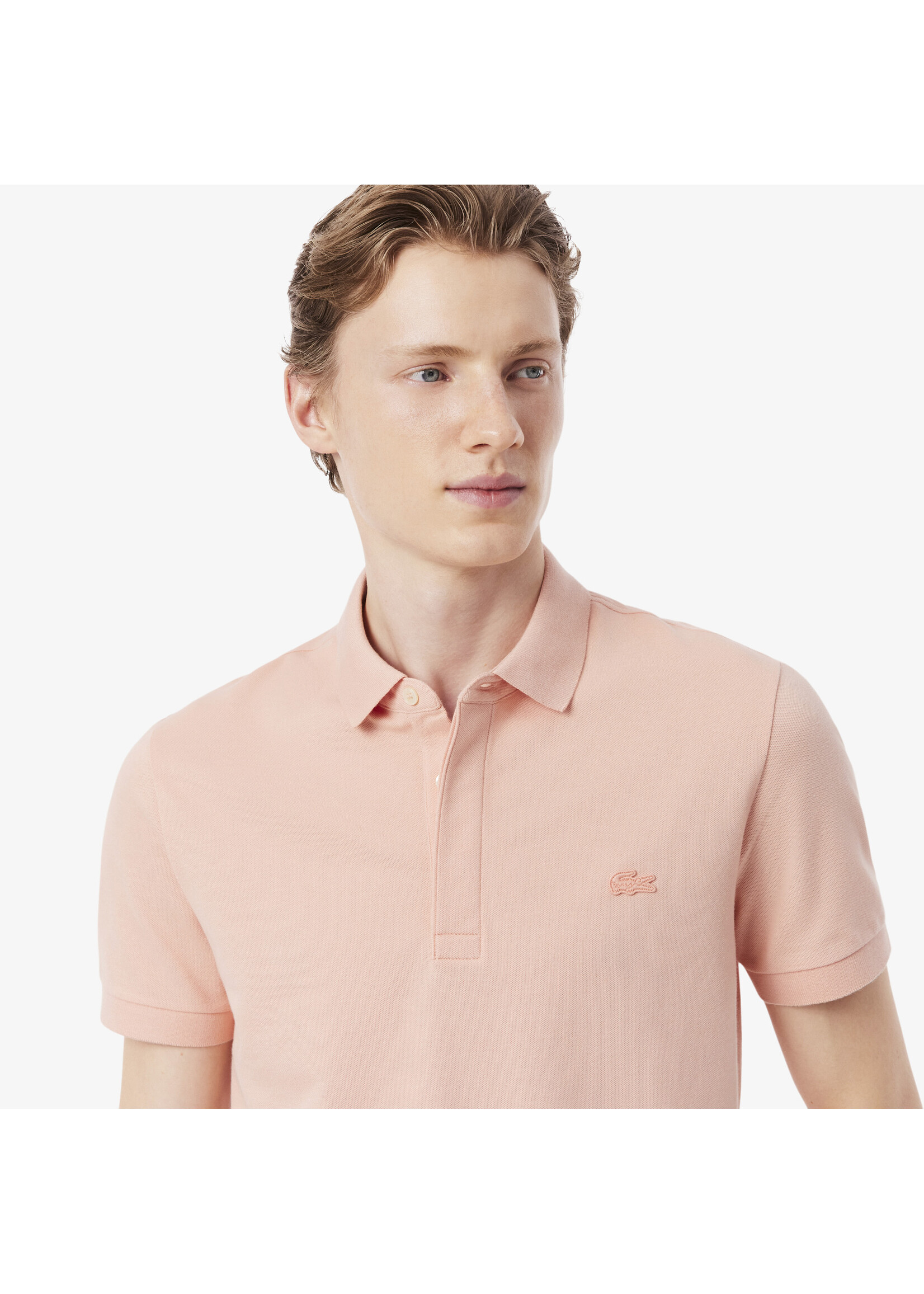 LACOSTE Men's Regular Fit Paris Stretch Piqué Polo-SALMOND