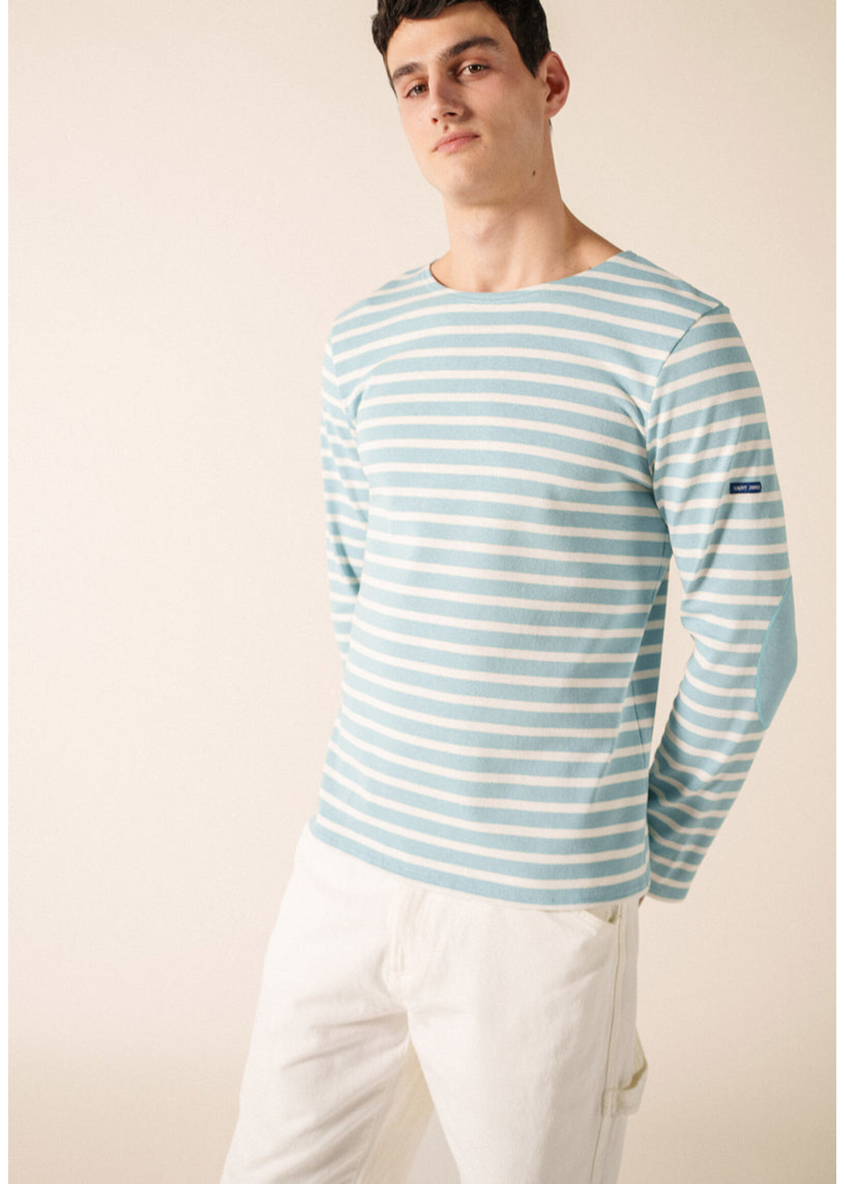 SAINT-JAMES St-James 100% cotton Breton striped shirt with elbow patches- MERIDIEN MODERNE COUD