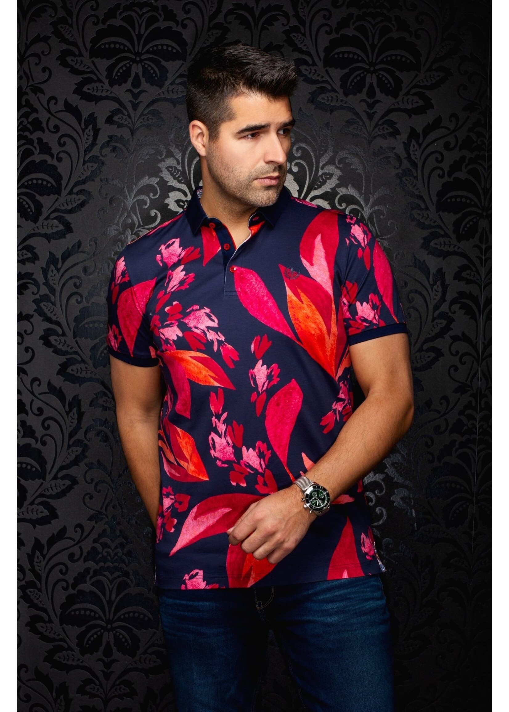 AU NOIR POLO SHIRT | GLEN, Navy Red