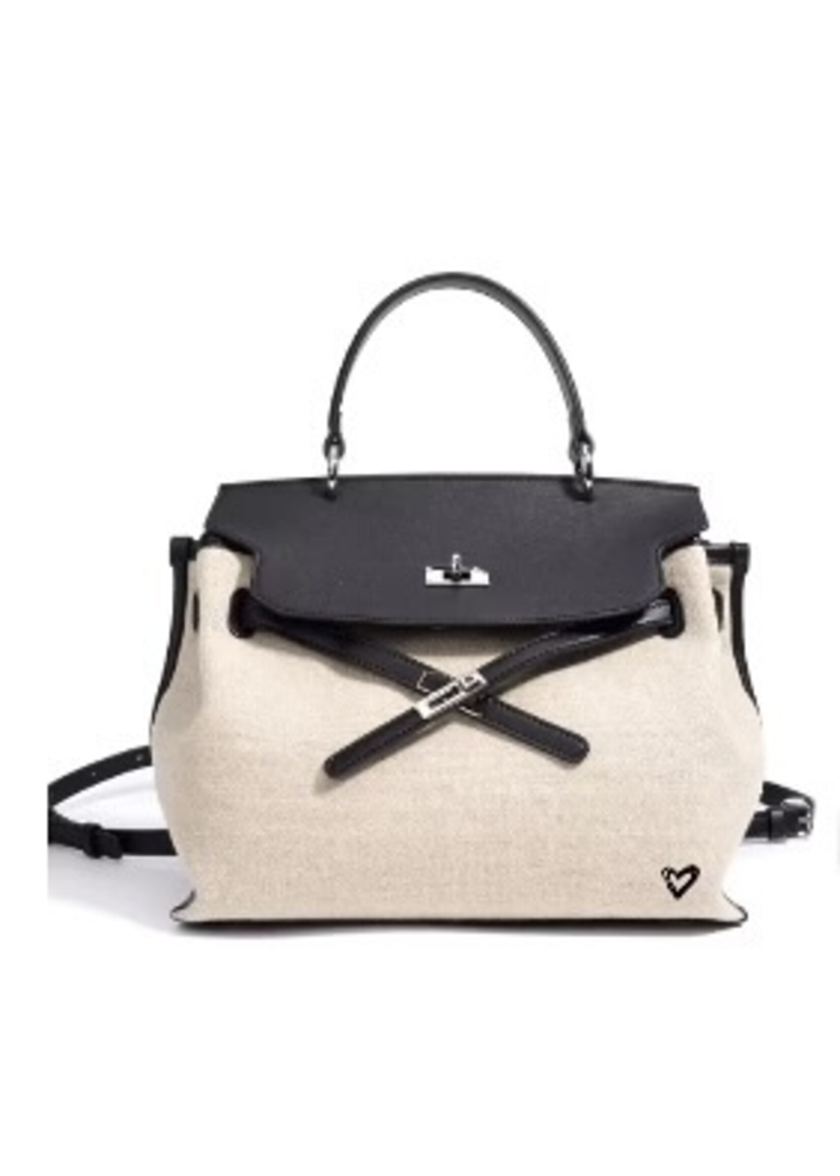 PRENELOVE Sac à main/dos convertible cuir & lin Rosseau - preneLOVE