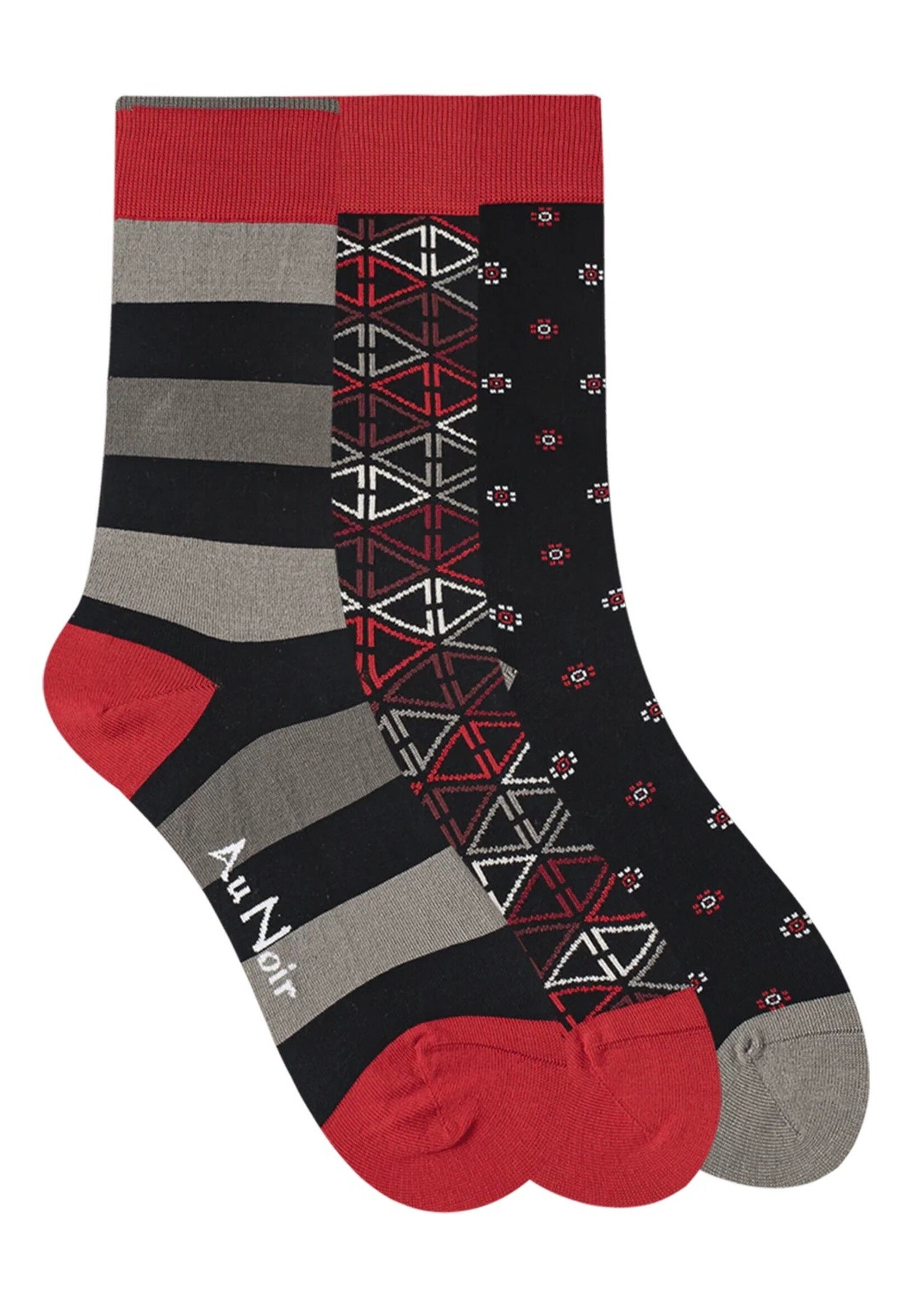 AU NOIR Chaussettes colorées (pqt 3) pour homme-Noir Rouge