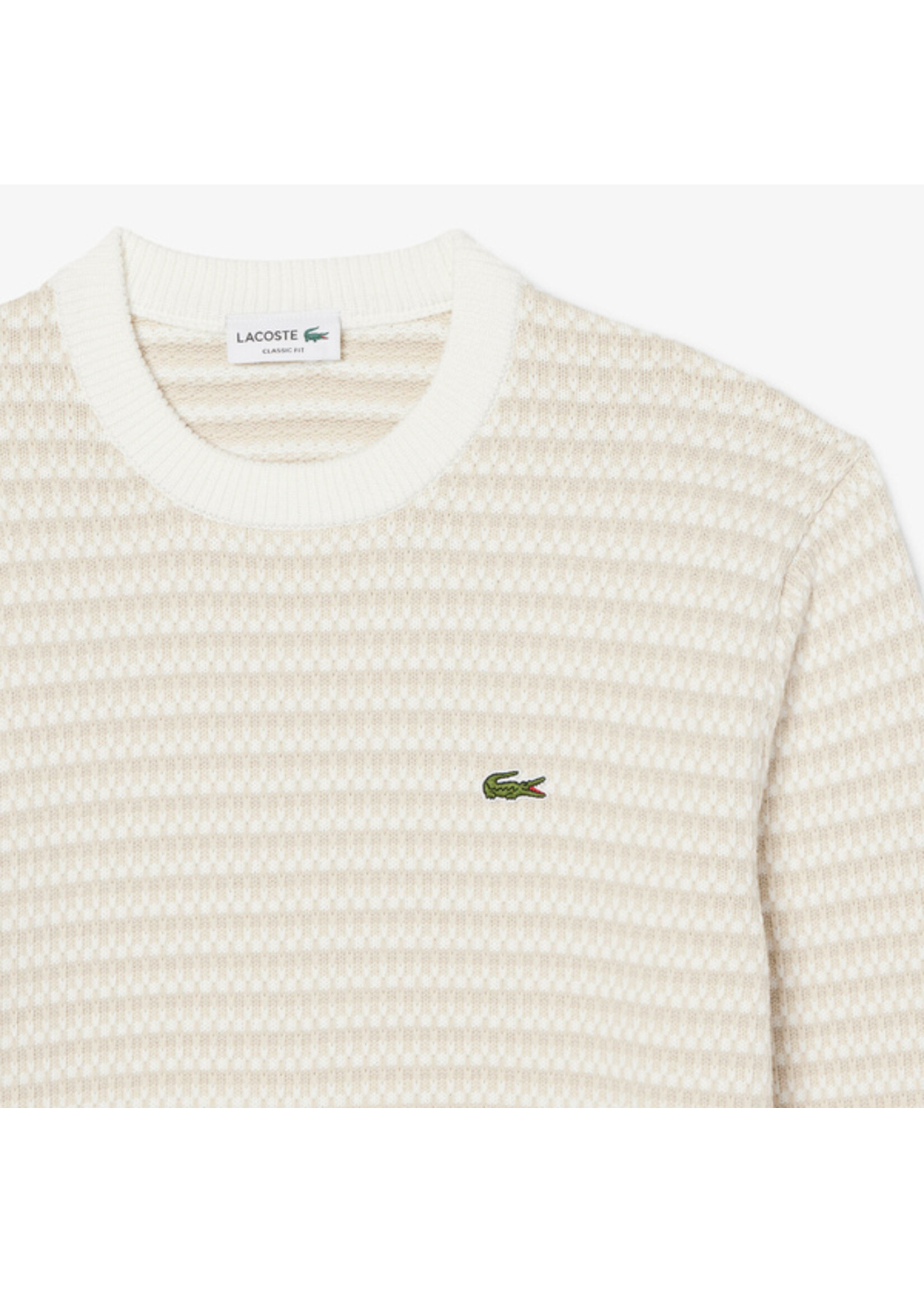 LACOSTE Pull col rond motif jacquard en mélange de coton - LACOSTE