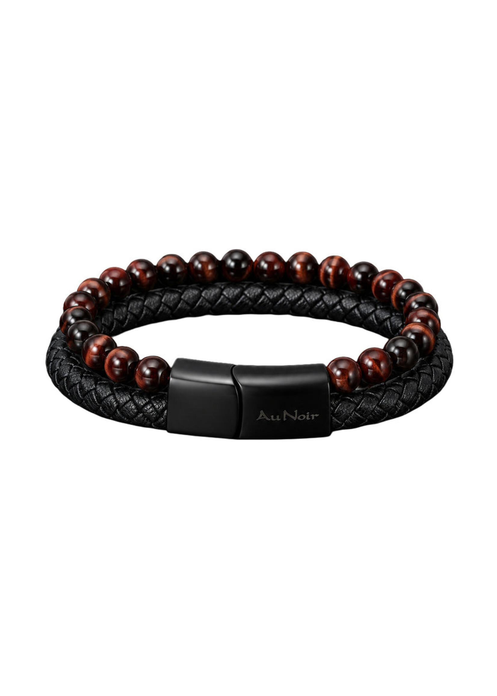 AU NOIR Bracelet set with braided and beaded texture | SQUAD Black Red Tiger