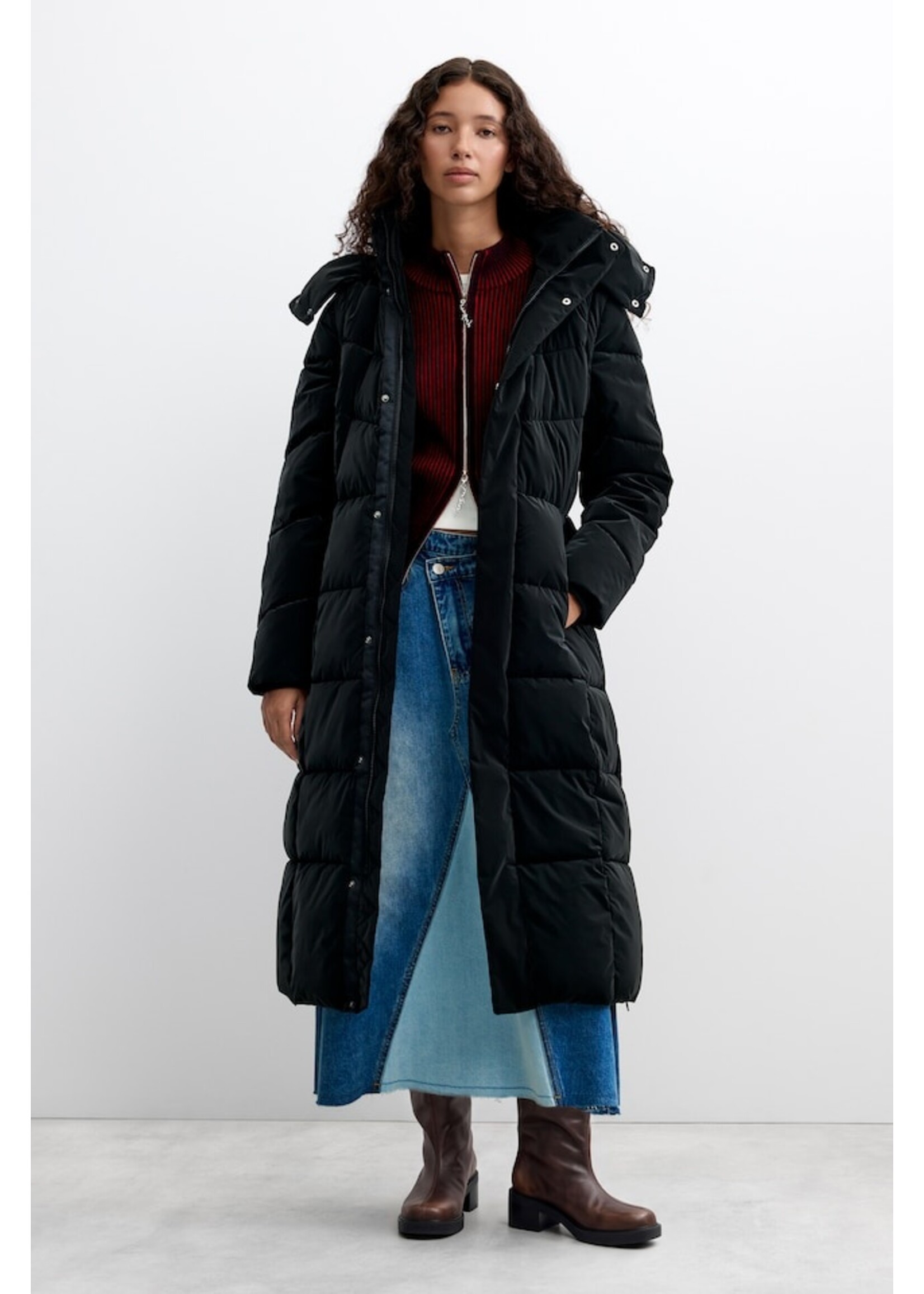 DESIGUAL WOMAN WOVEN PADDED LONG OVERCOAT by  DESIGUAL