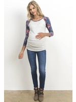 Hello Miz Floral Round Neck 3/4 Sleeve Shirt