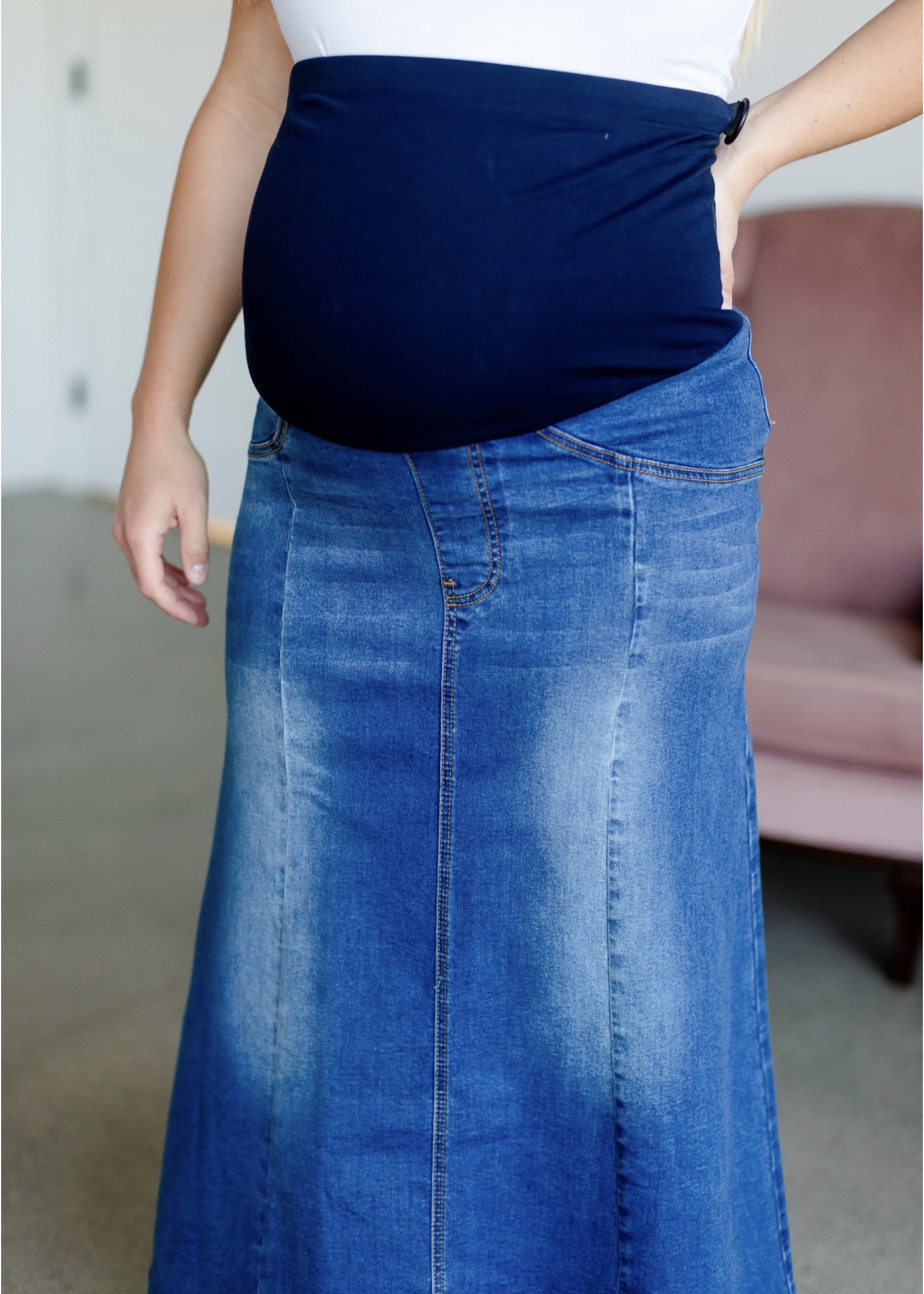 Shayla Maternity Denim Maxi Skirt – Inherit Co.