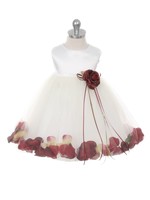 Kid's Dream Satin Flower Petal Dress - Burgundy