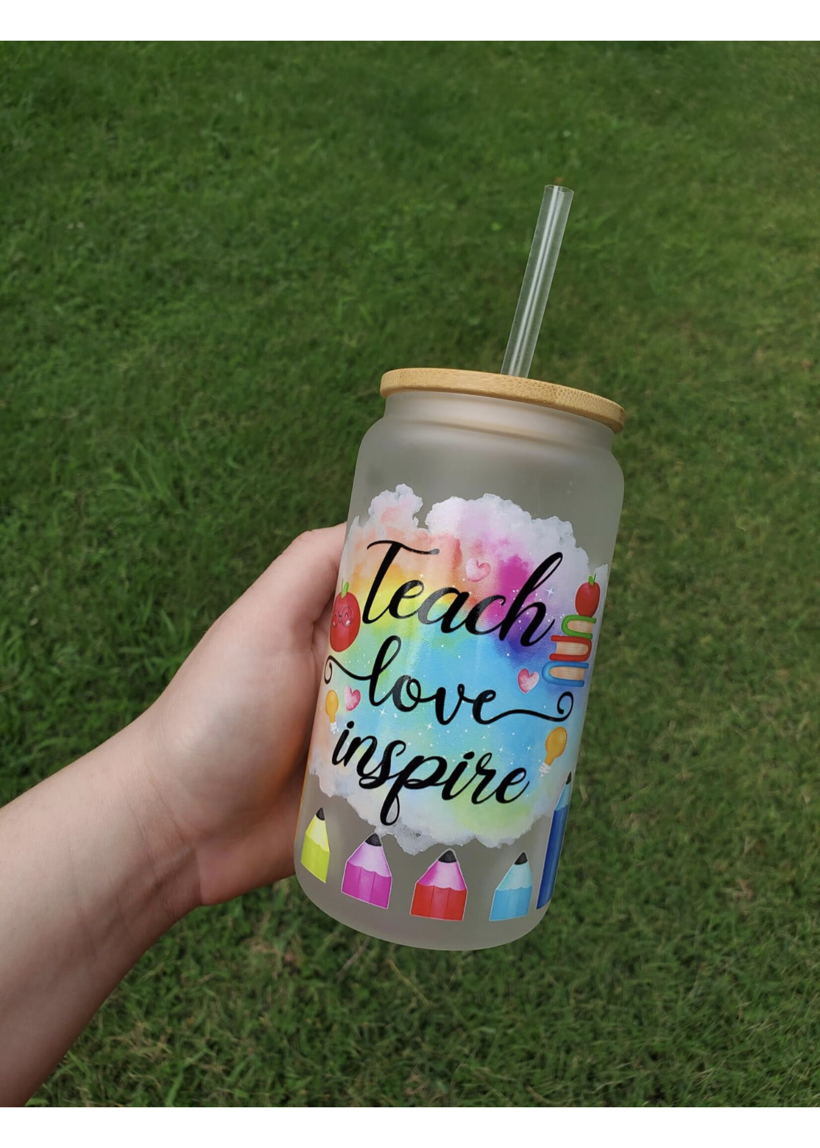 Southern Diamond Designs 16 oz Frosted Tumbler - Teach, Love, Inspire