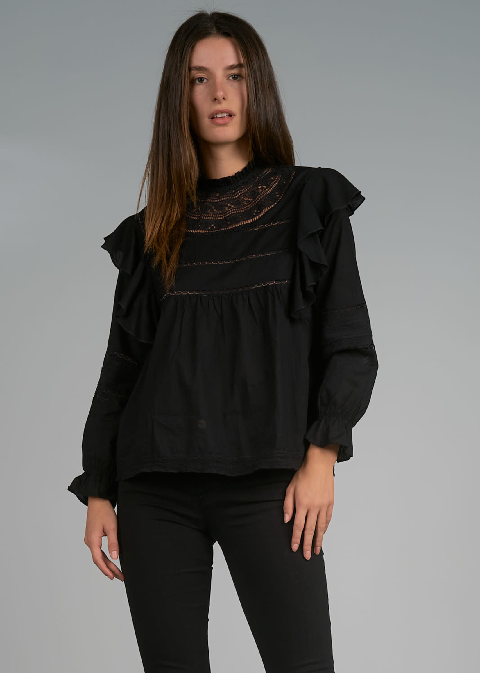 Elan long sleeve blouse with lace