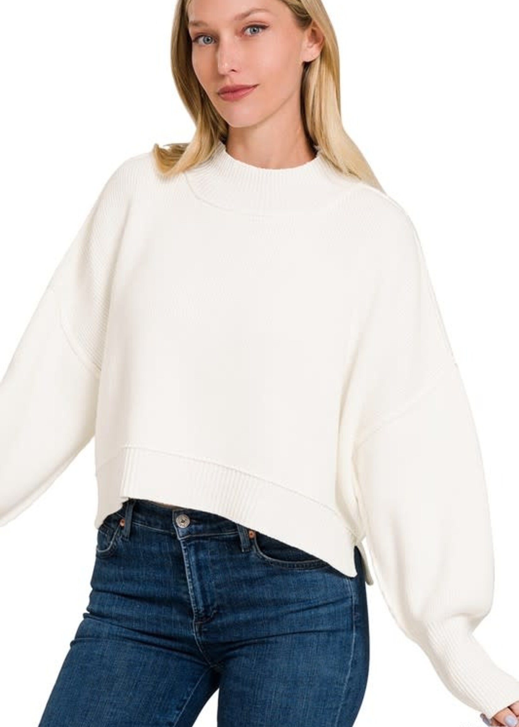 Zenana Side slit oversized crop sweater