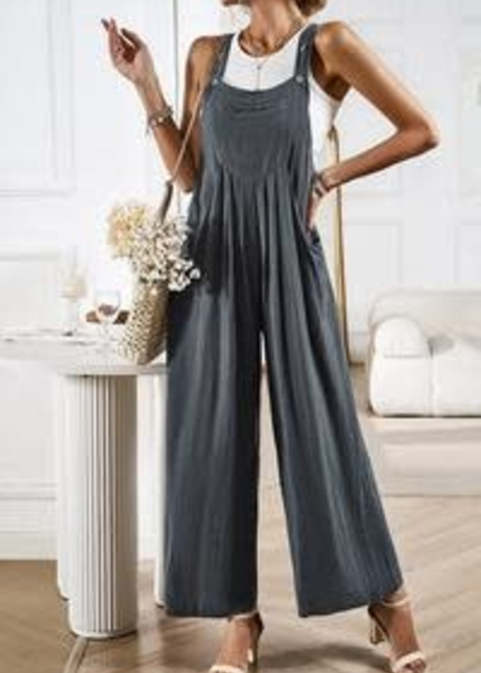 Mountain Valley Trading Overall wide leg shoulder tie jumpsuit