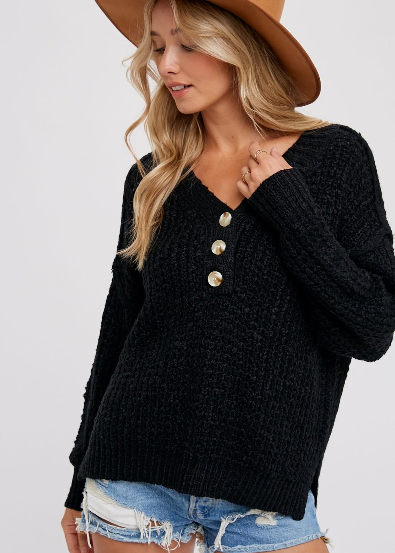 Relaxed fit thermal Henley sweater