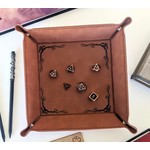 NTSD Gaming Vegan Leather Dice Rolling Tray: Dragon Border: Chestnut