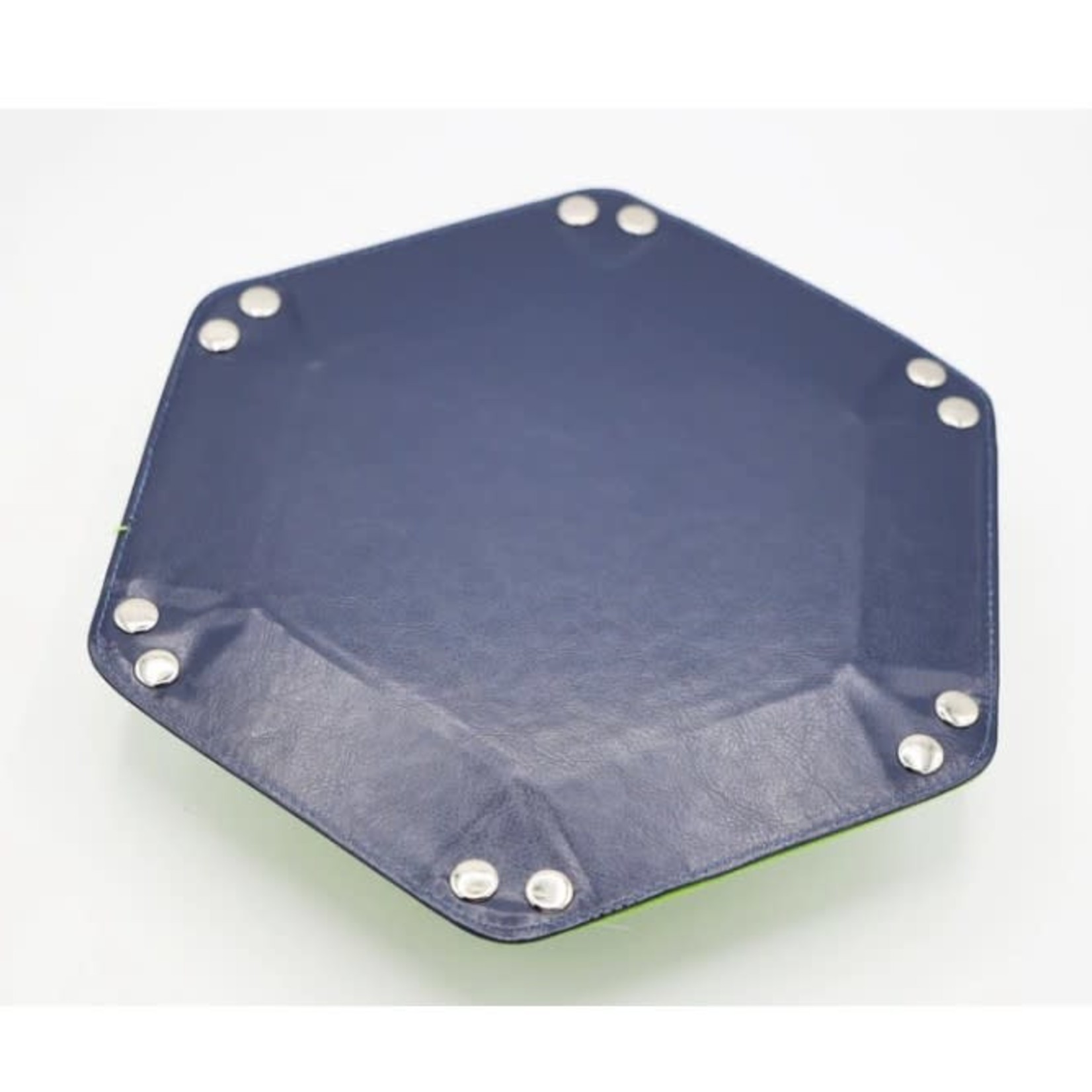 Foam Brain Leatherette & Velvet Hex Dice Tray: Navy with Lime