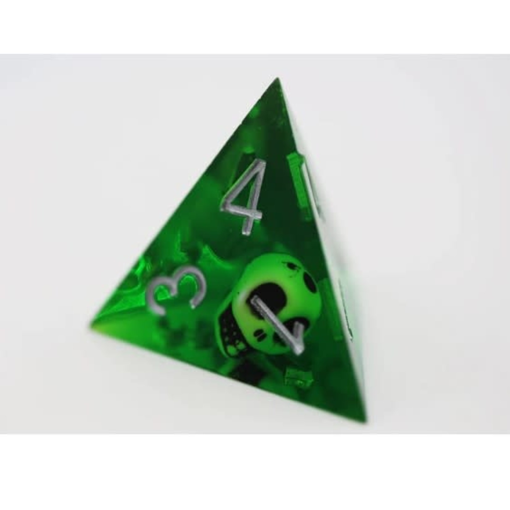 Foam Brain Green Skulls Sharp Edge Resin RPG Dice Set with Sanctum Logo