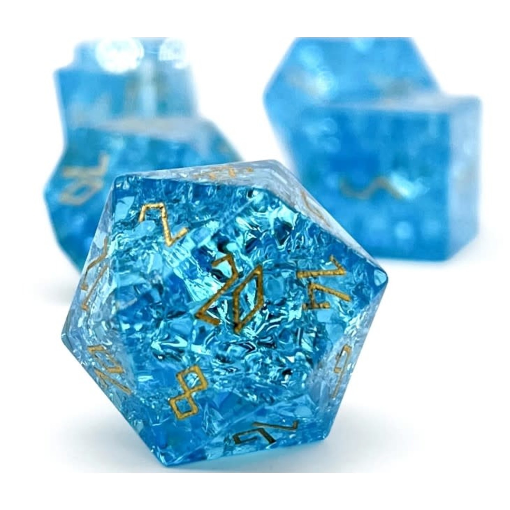 Norse Foundry Shattered Zircon Aquamarine 7 Piece RPG Set Glass Dice