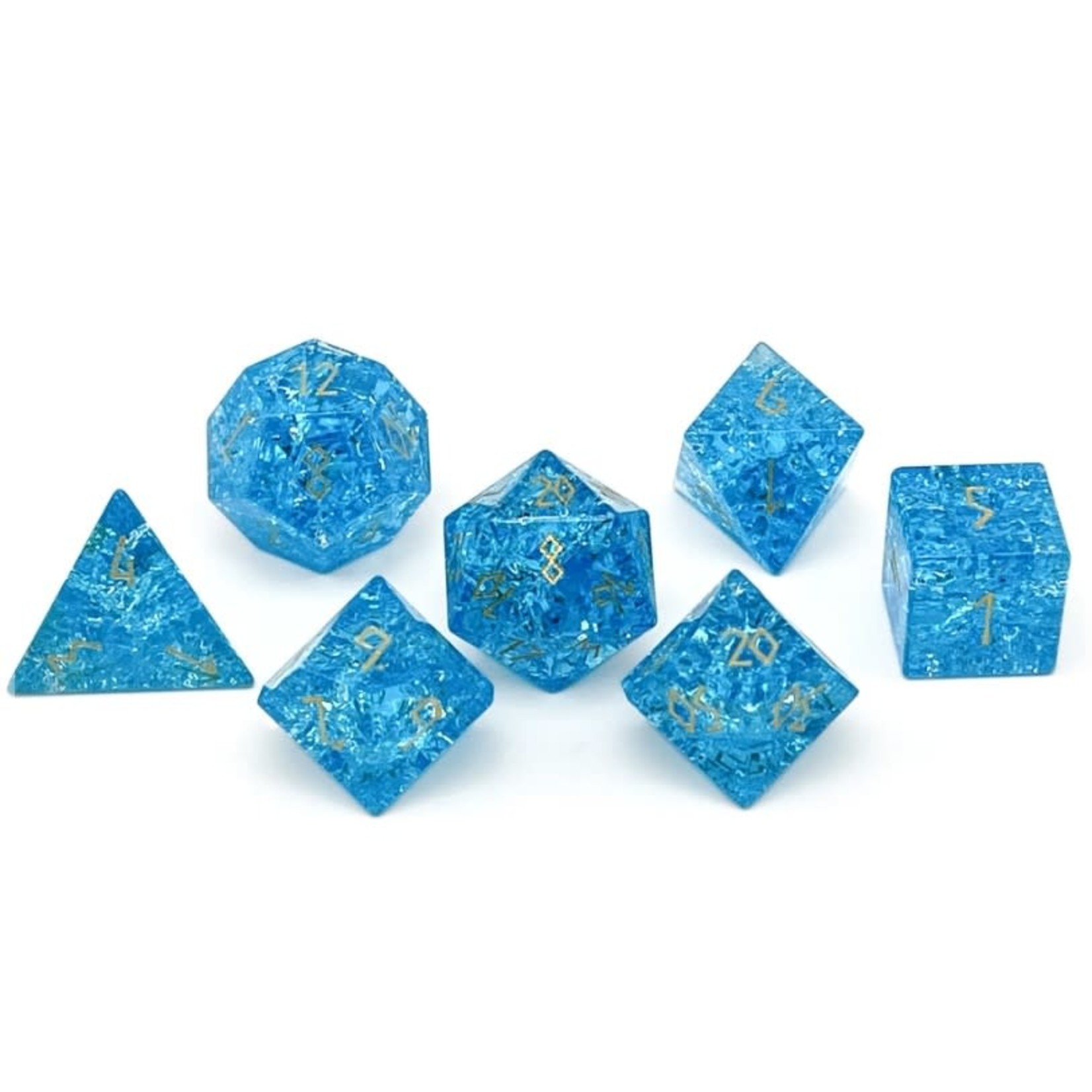 Norse Foundry Shattered Zircon Aquamarine 7 Piece RPG Set Glass Dice