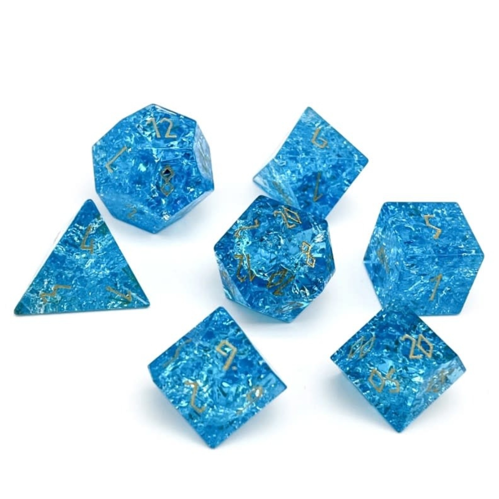 Norse Foundry Shattered Zircon Aquamarine 7 Piece RPG Set Glass Dice