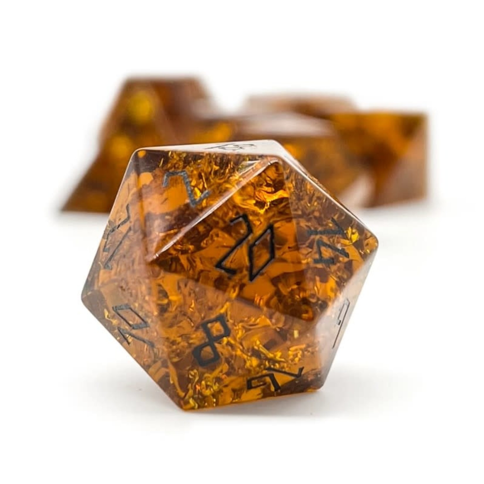 Norse Foundry Shattered Zircon Amber Citrine 7 Piece RPG Set Zircon Glass Dice
