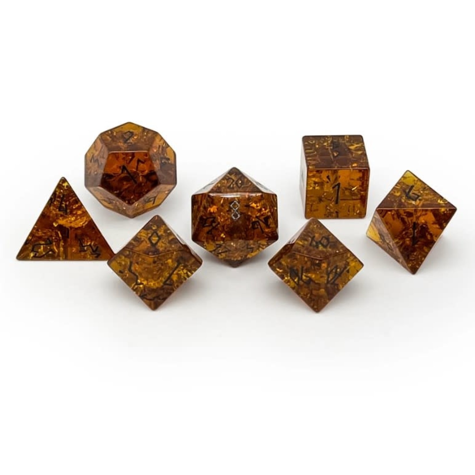 Norse Foundry Shattered Zircon Amber Citrine 7 Piece RPG Set Zircon Glass Dice