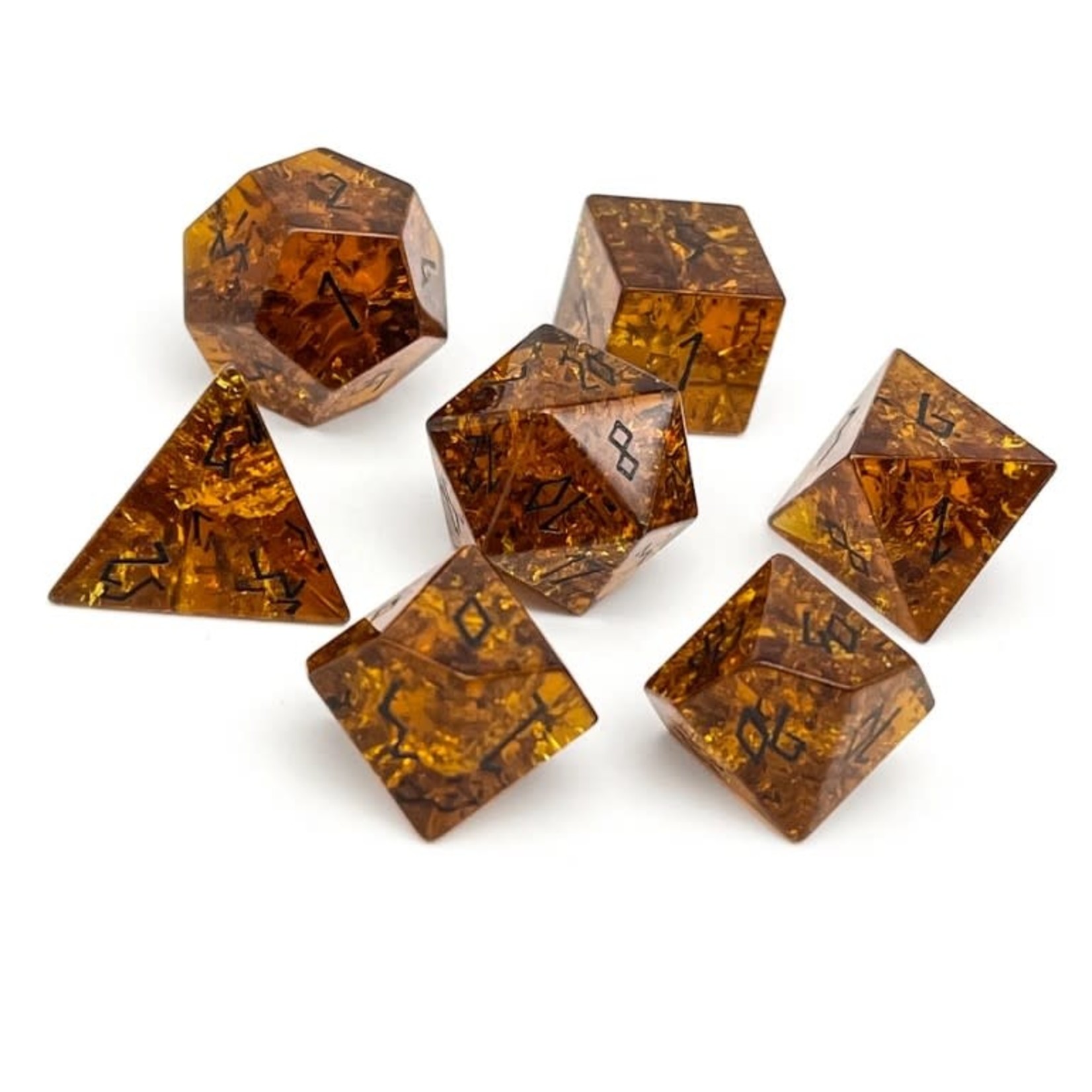 Norse Foundry Shattered Zircon Amber Citrine 7 Piece RPG Set Zircon Glass Dice
