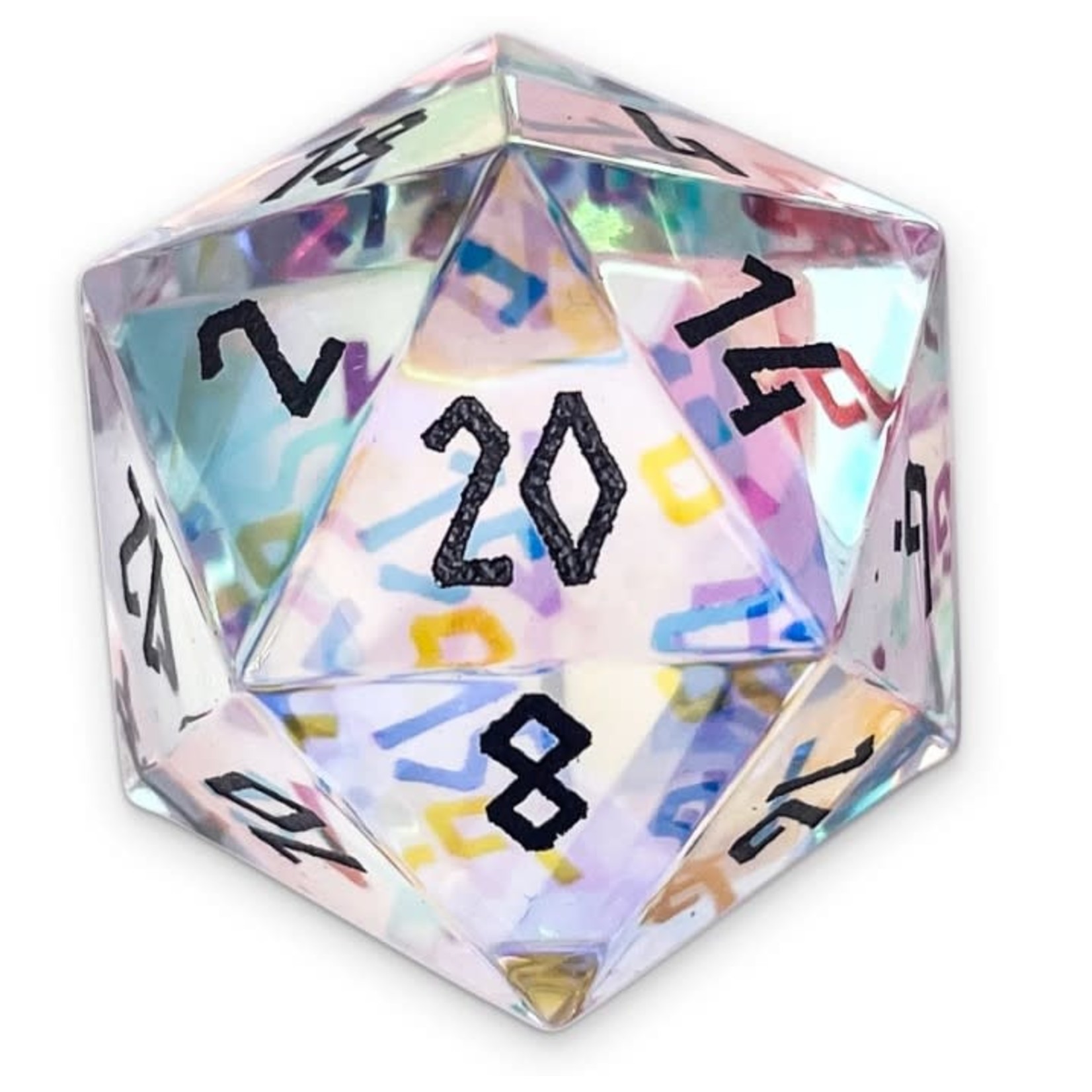Norse Foundry Boulder 30mm Glass Dice - K9 Rainbow Glass with Black Font