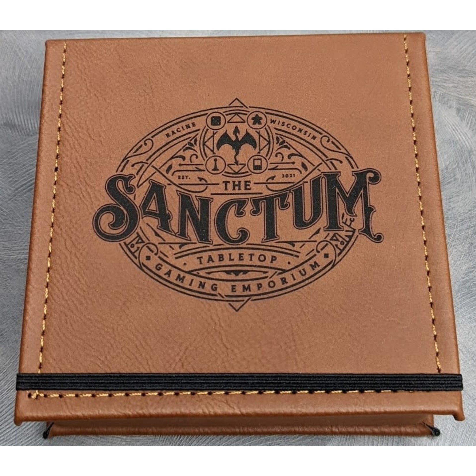 NTSD Gaming Vegan Leather Dice Box: The Sanctum Custom Logo: Chestnut