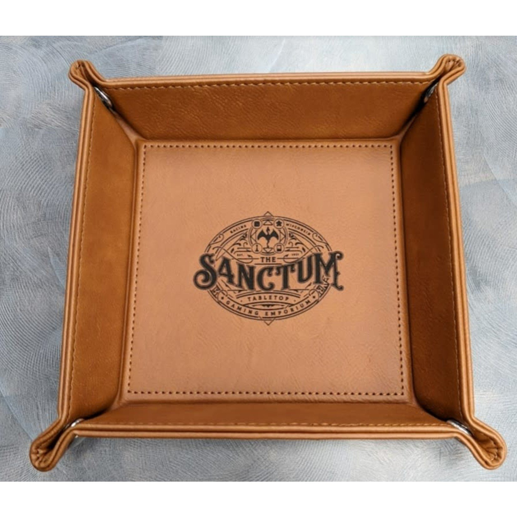 NTSD Gaming Vegan Leather Dice Rolling Tray: The Sanctum Custom Logo: Chestnut