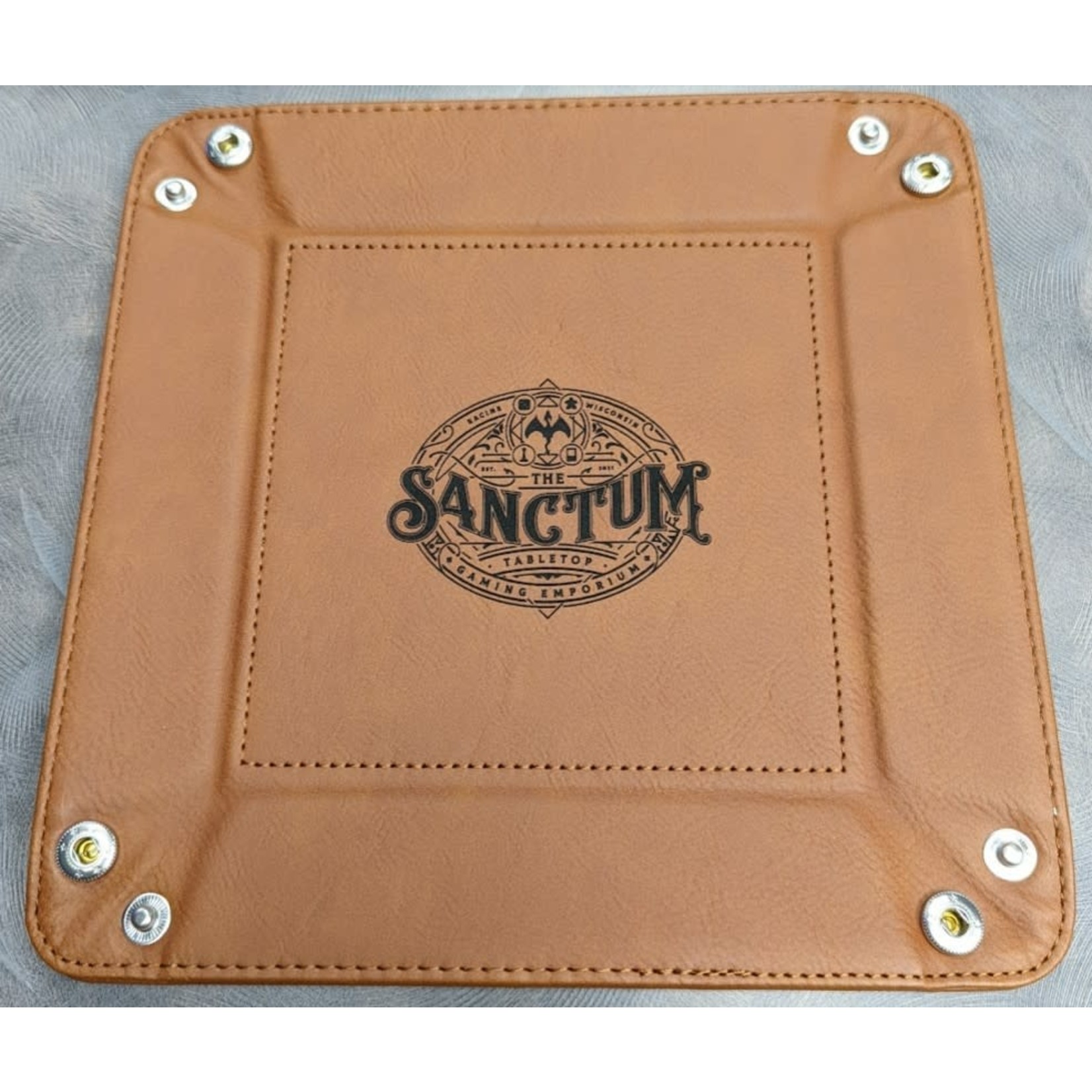 Emberglow Vegan Leather Dice Rolling Tray: The Sanctum Custom Logo: Chestnut