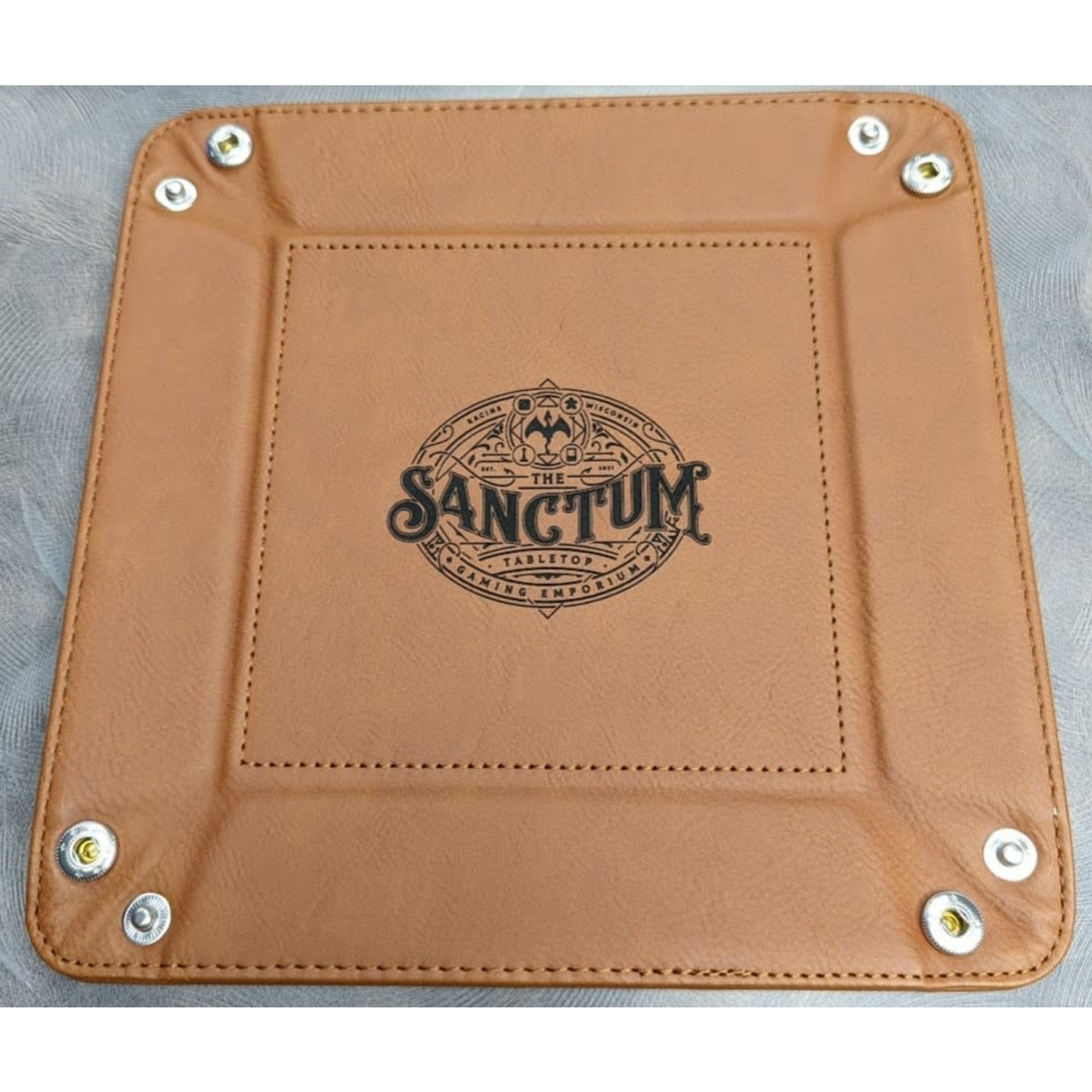 NTSD Gaming Vegan Leather Dice Rolling Tray: The Sanctum Custom Logo: Chestnut