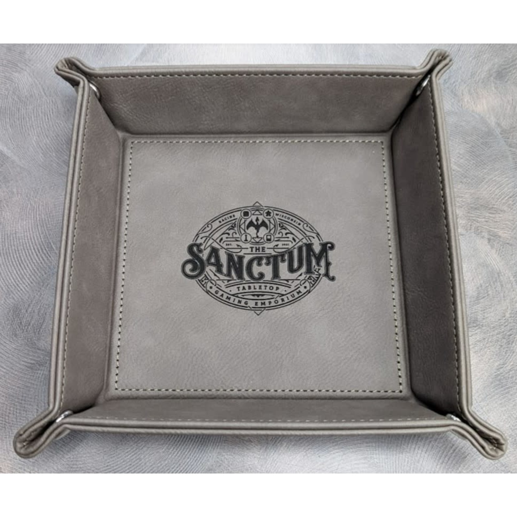 Emberglow Vegan Leather Dice Rolling Tray: The Sanctum Custom Logo: Grey