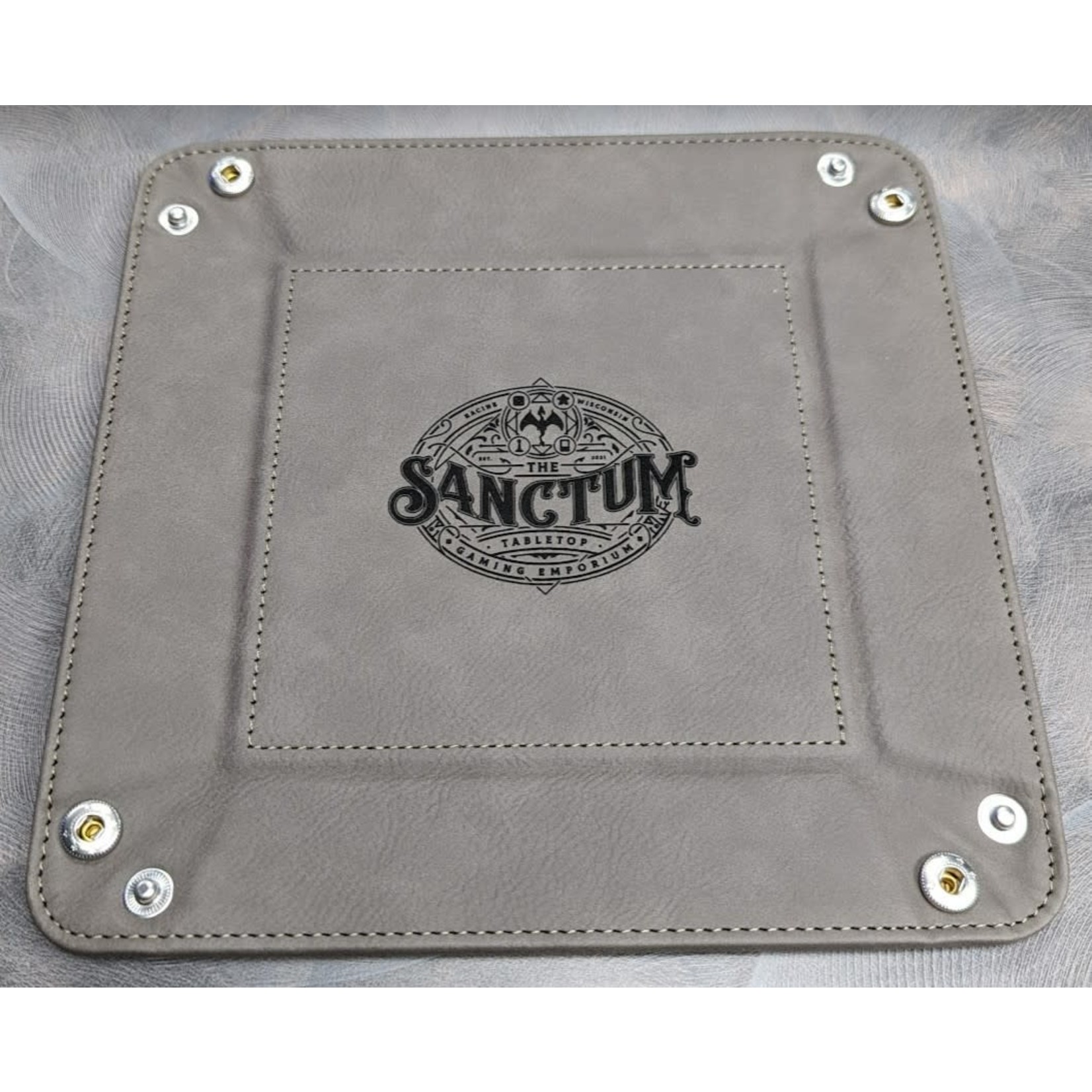 Emberglow Vegan Leather Dice Rolling Tray: The Sanctum Custom Logo: Grey